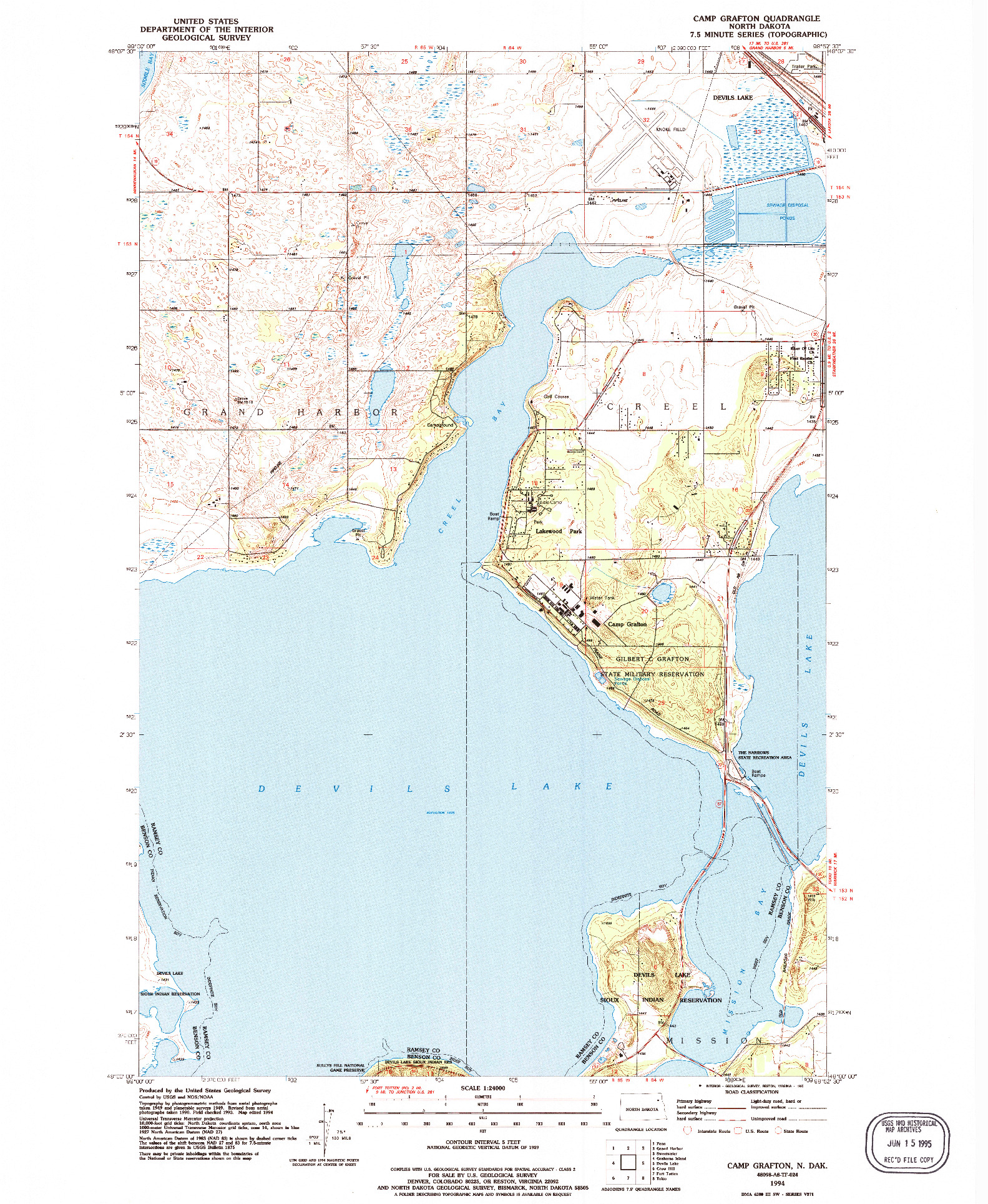 USGS 1:24000-SCALE QUADRANGLE FOR CAMP GRAFTON, ND 1994