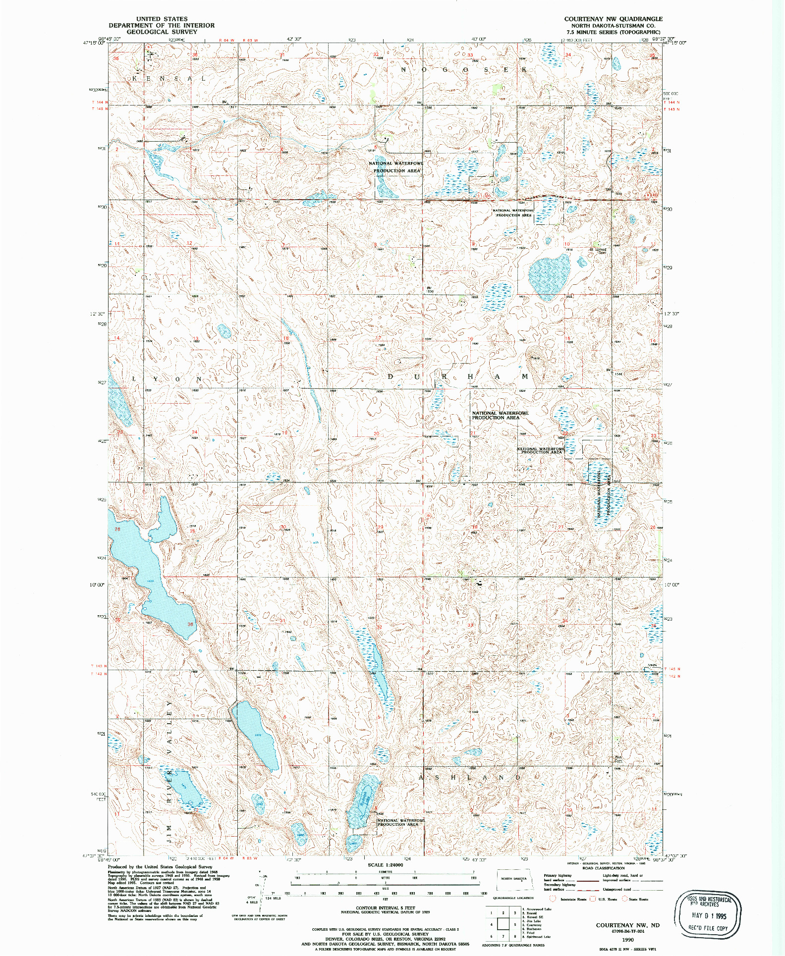 USGS 1:24000-SCALE QUADRANGLE FOR COURTENAY NW, ND 1990