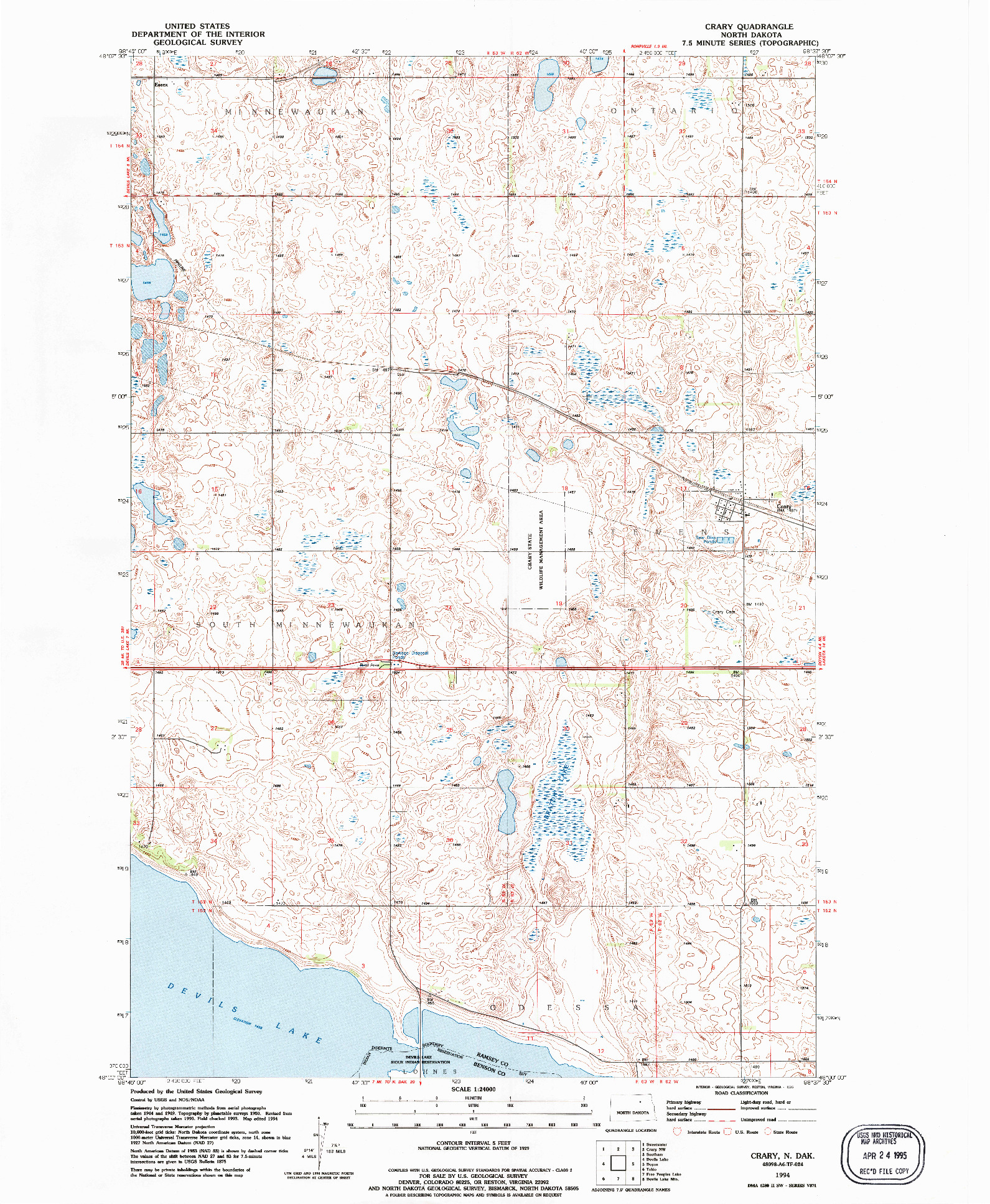 USGS 1:24000-SCALE QUADRANGLE FOR CRARY, ND 1994