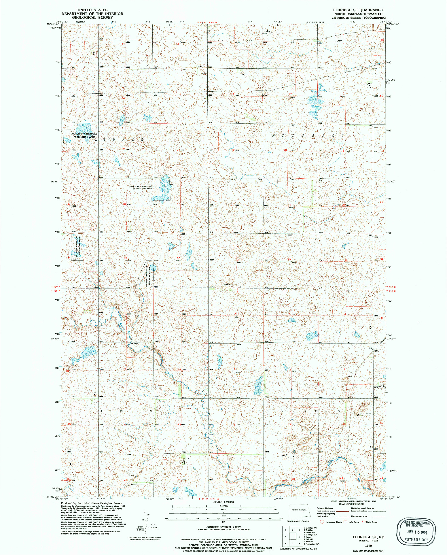 USGS 1:24000-SCALE QUADRANGLE FOR ELDRIDGE SE, ND 1990