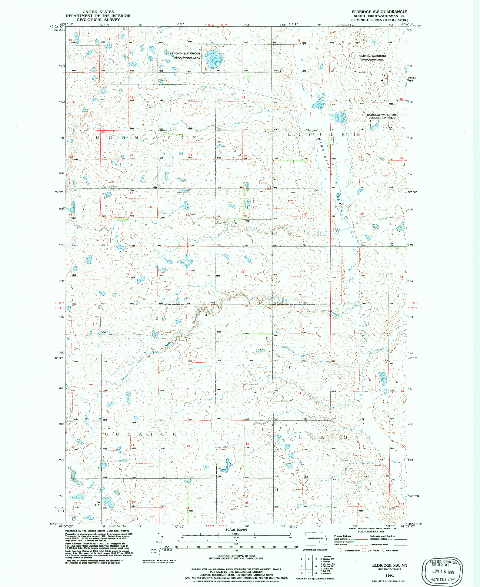 USGS 1:24000-SCALE QUADRANGLE FOR ELDRIDGE SW, ND 1991
