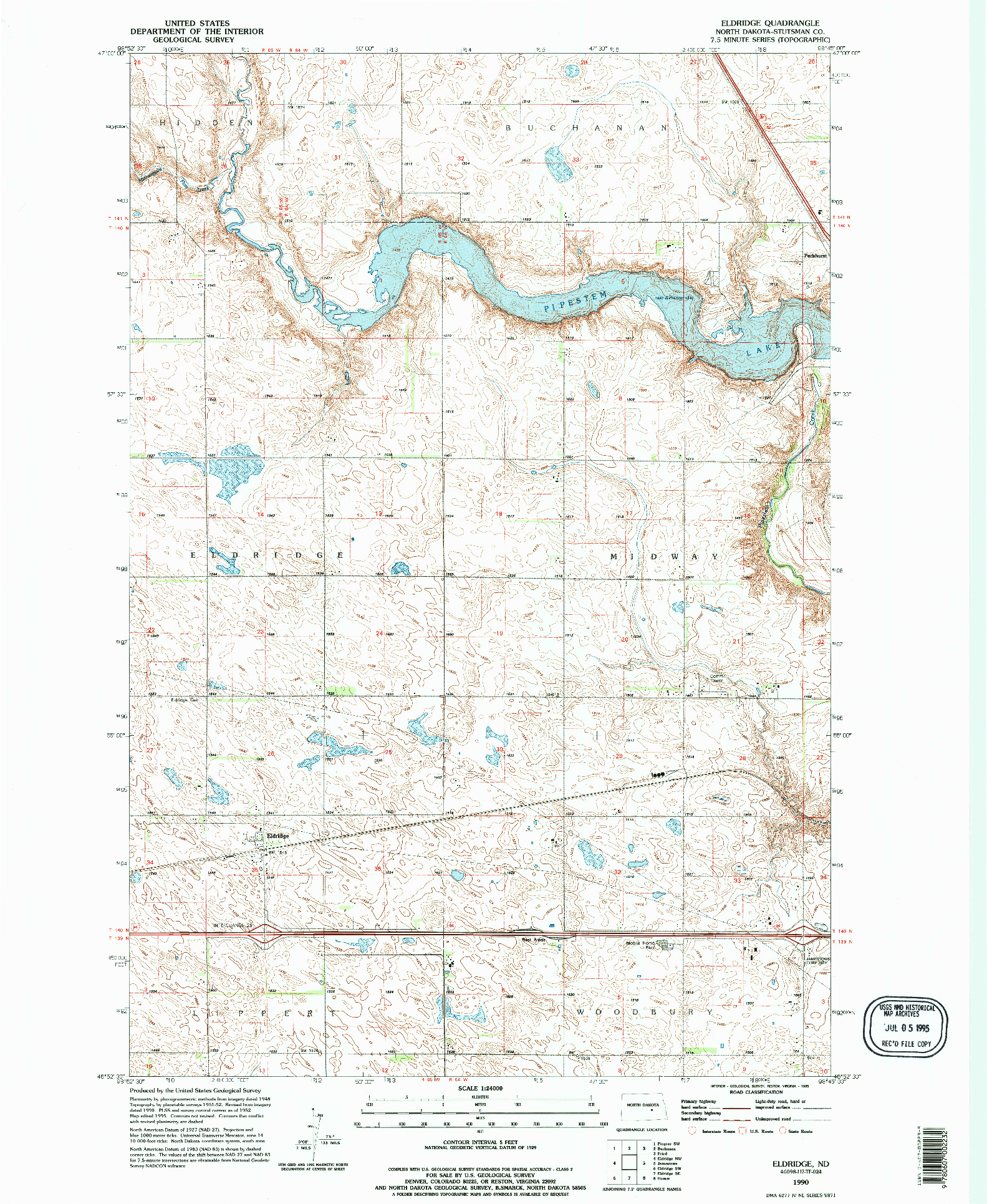 USGS 1:24000-SCALE QUADRANGLE FOR ELDRIDGE, ND 1990