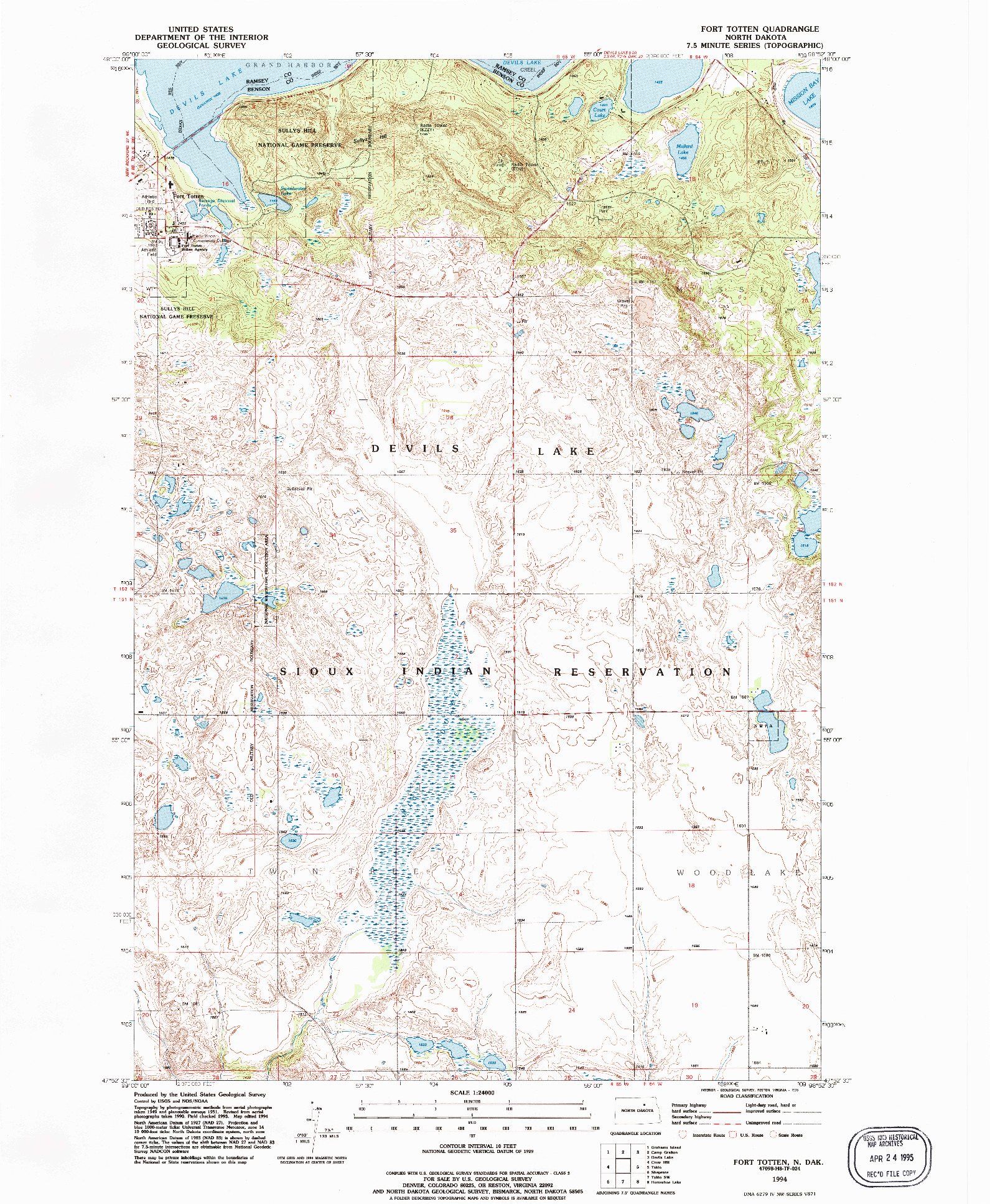 USGS 1:24000-SCALE QUADRANGLE FOR FORT TOTTEN, ND 1994