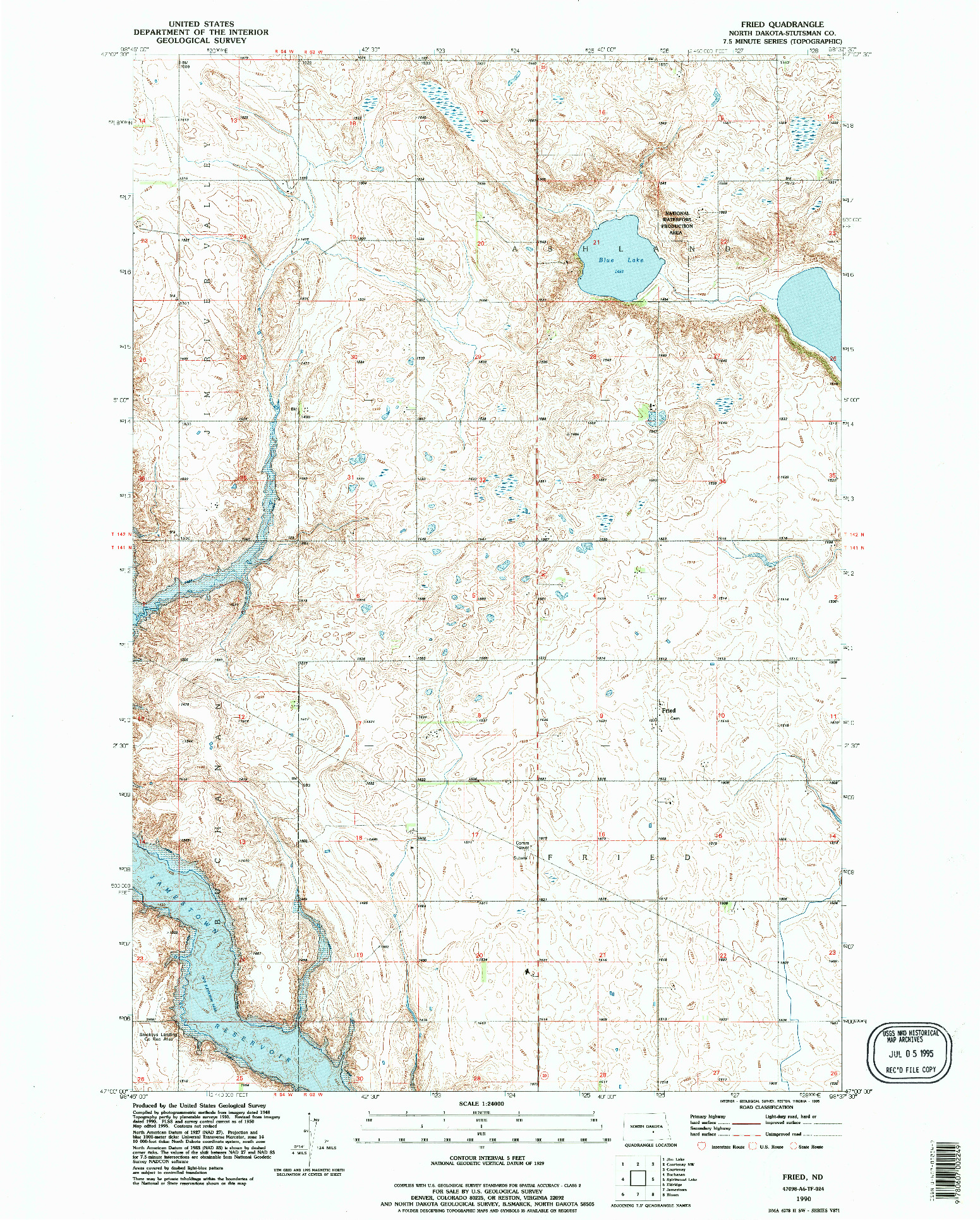 USGS 1:24000-SCALE QUADRANGLE FOR FRIED, ND 1990