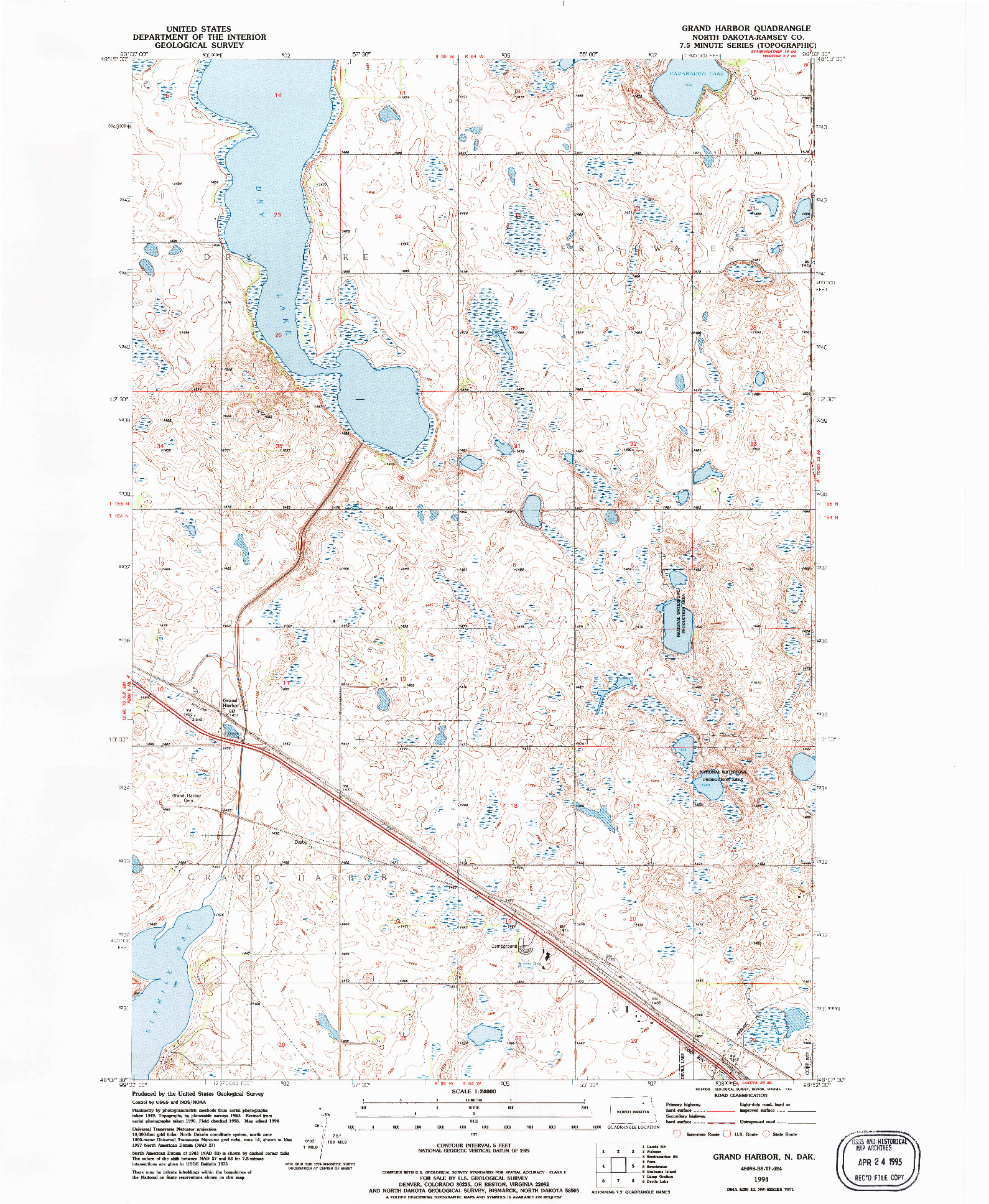 USGS 1:24000-SCALE QUADRANGLE FOR GRAND HARBOR, ND 1994
