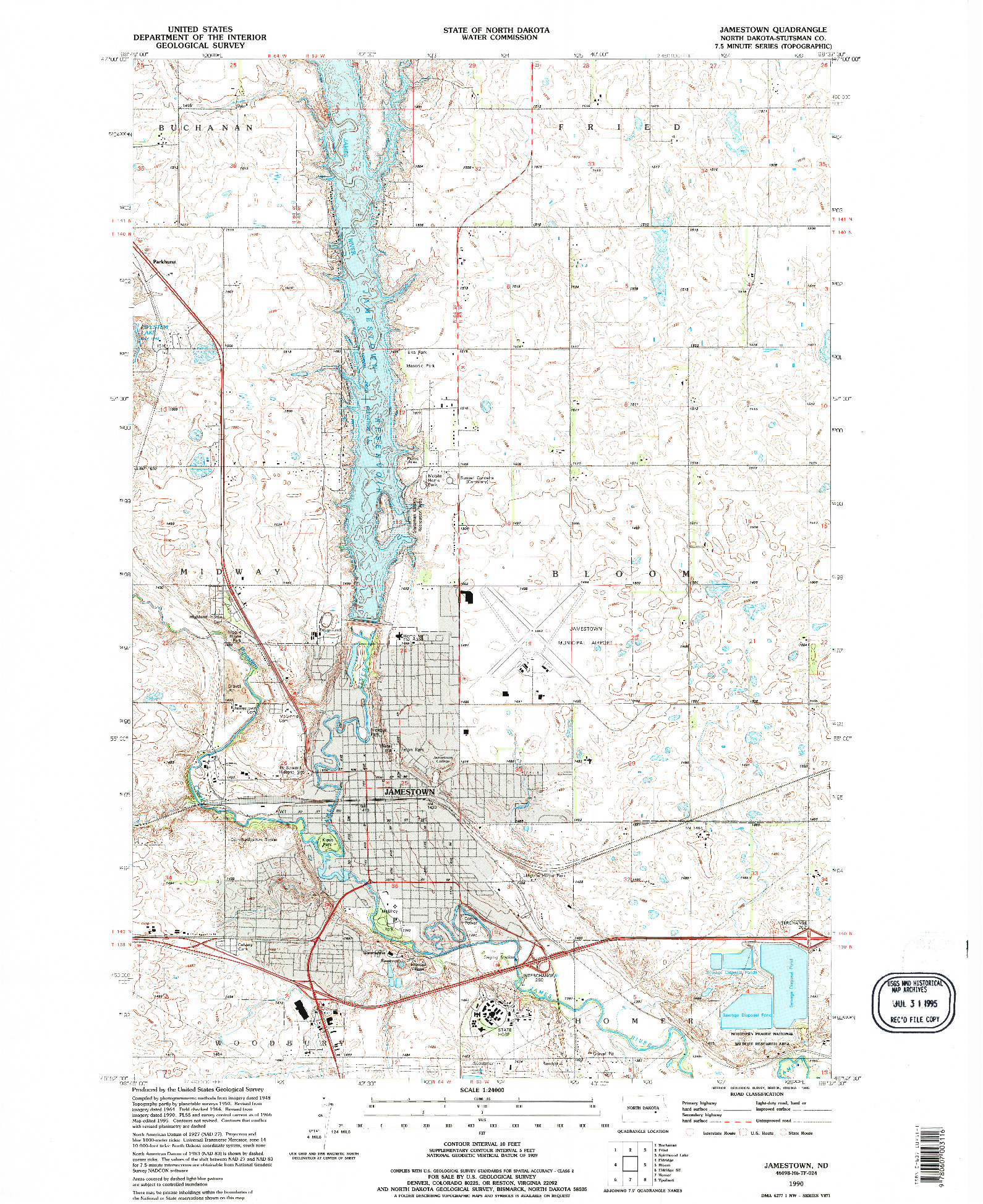 USGS 1:24000-SCALE QUADRANGLE FOR JAMESTOWN, ND 1990