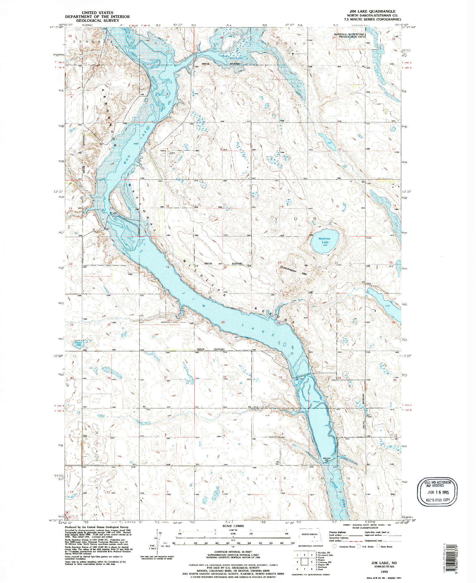 USGS 1:24000-SCALE QUADRANGLE FOR JIM LAKE, ND 1990