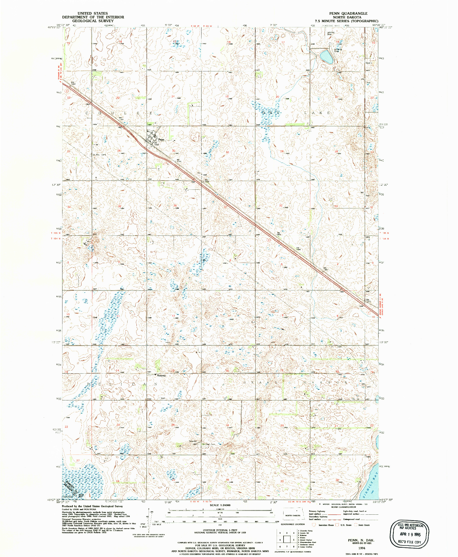 USGS 1:24000-SCALE QUADRANGLE FOR PENN, ND 1994