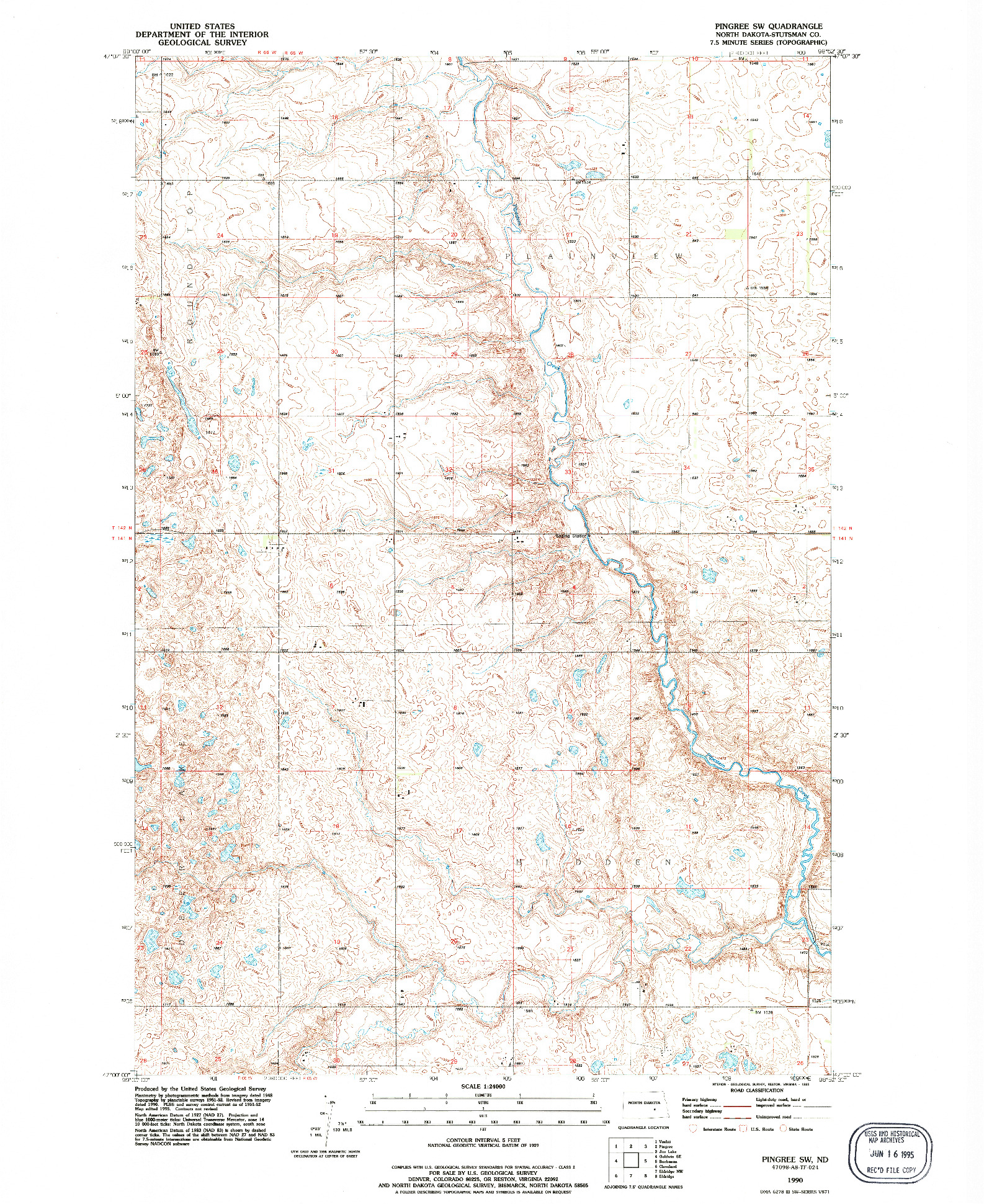 USGS 1:24000-SCALE QUADRANGLE FOR PINGREE SW, ND 1990