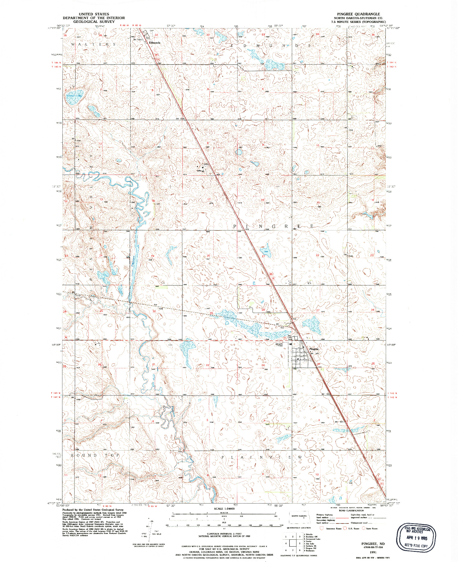 USGS 1:24000-SCALE QUADRANGLE FOR PINGREE, ND 1991