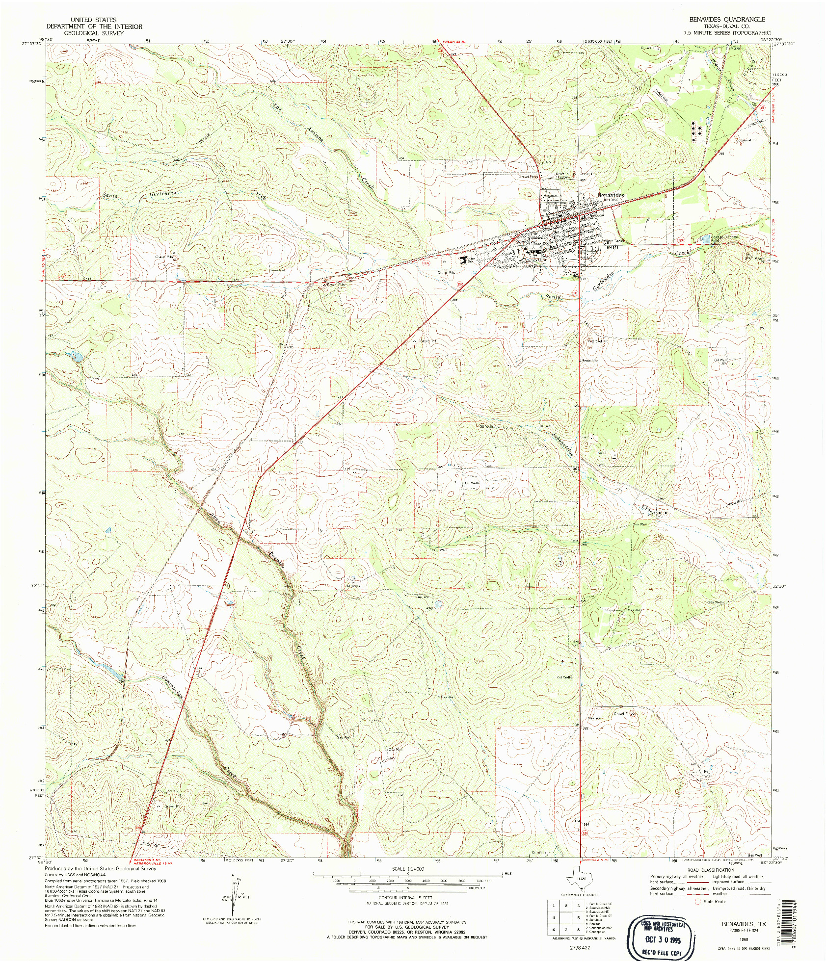 USGS 1:24000-SCALE QUADRANGLE FOR BENAVIDES, TX 1968