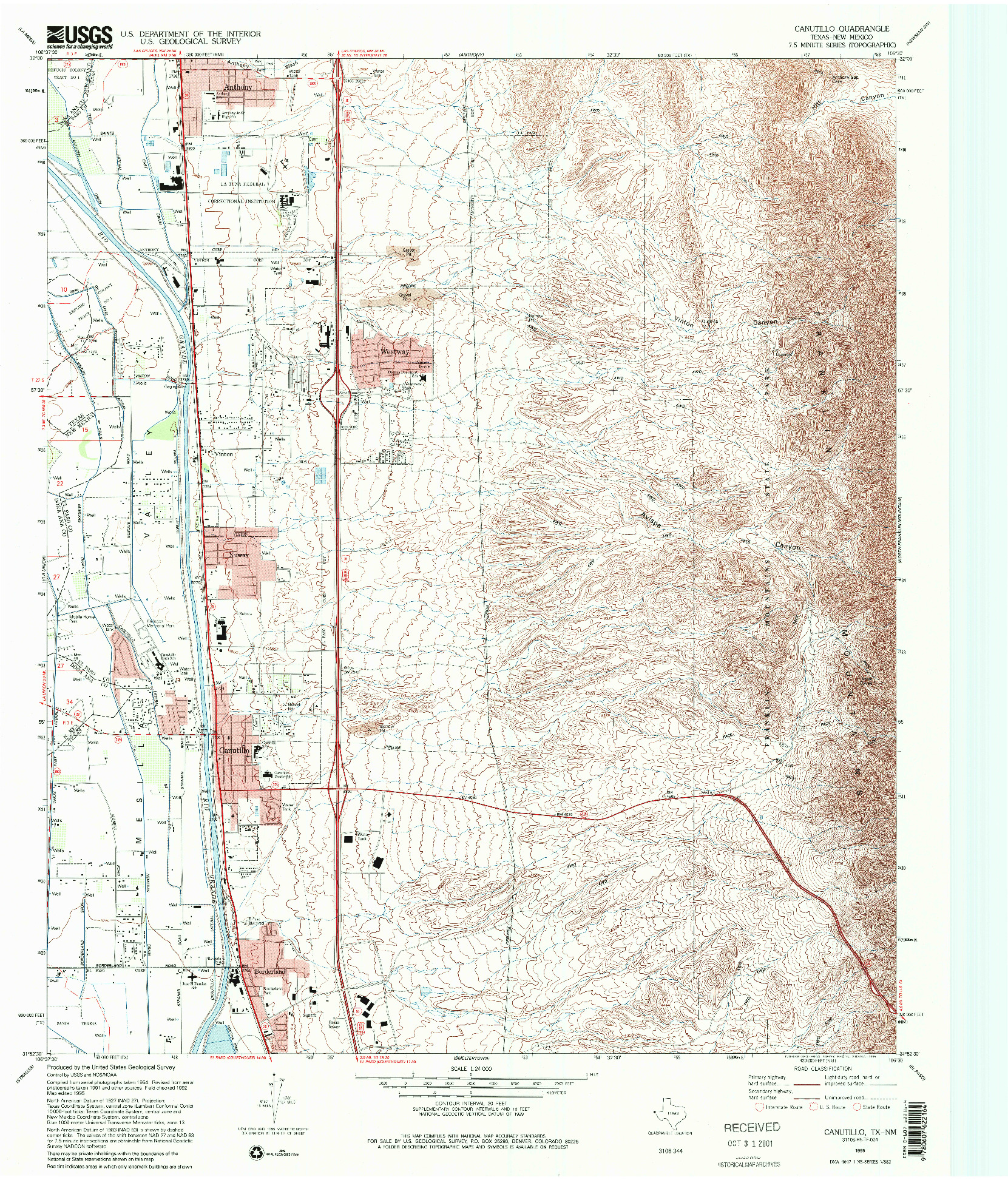 USGS 1:24000-SCALE QUADRANGLE FOR CANUTILLO, TX 1995