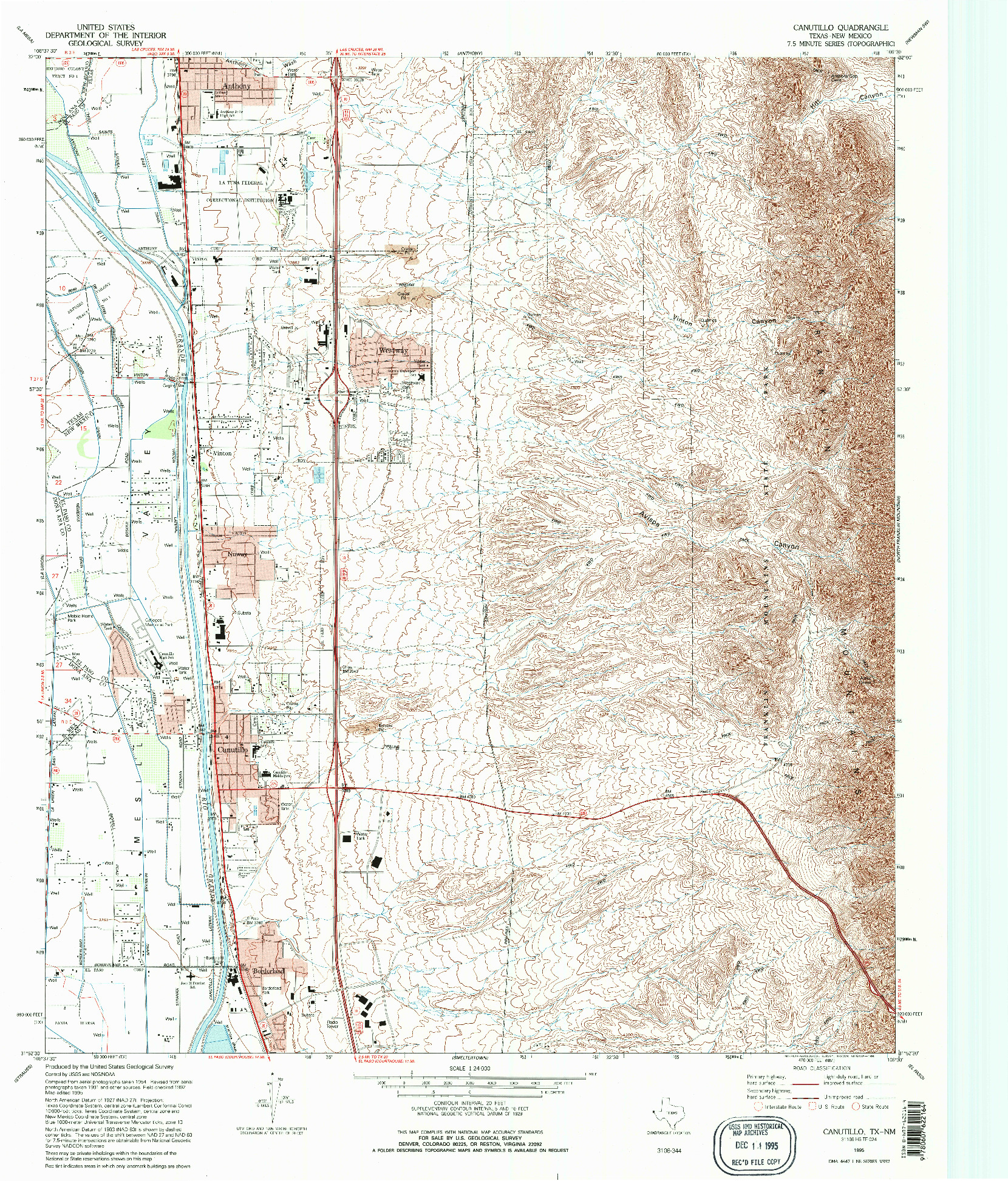 USGS 1:24000-SCALE QUADRANGLE FOR CANUTILLO, TX 1995