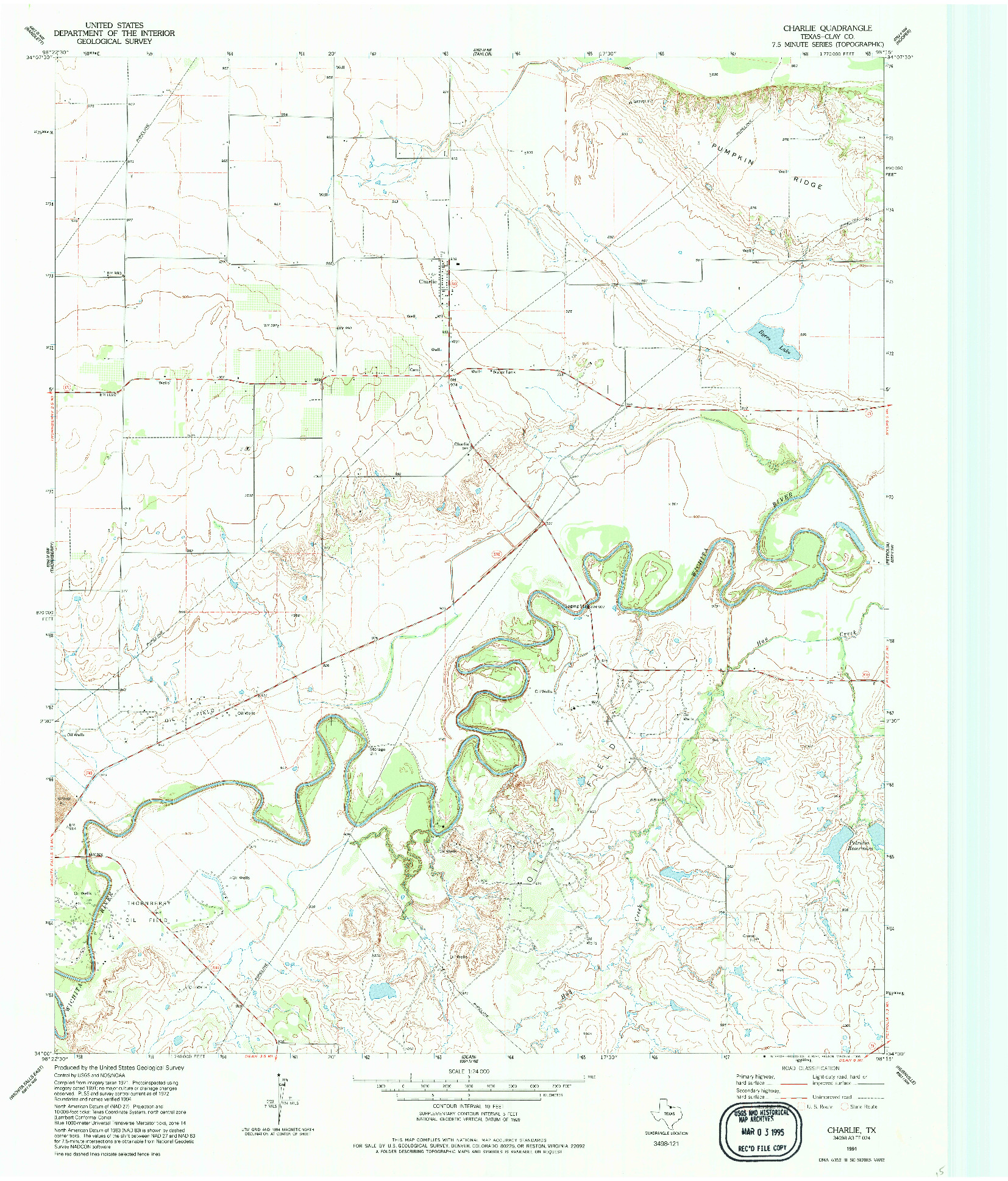 USGS 1:24000-SCALE QUADRANGLE FOR CHARLIE, TX 1991