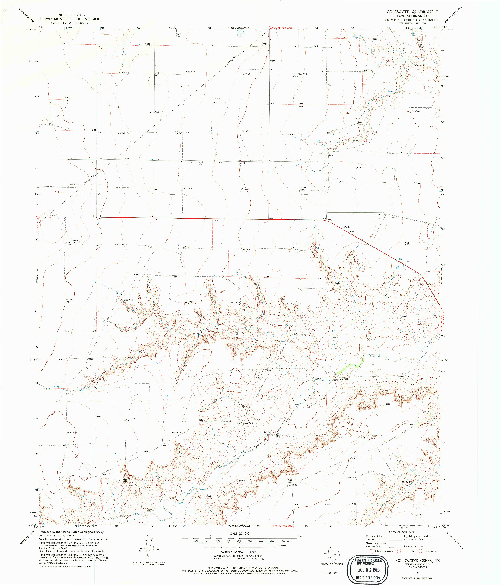 USGS 1:24000-SCALE QUADRANGLE FOR COLDWATER CREEK, TX 1974