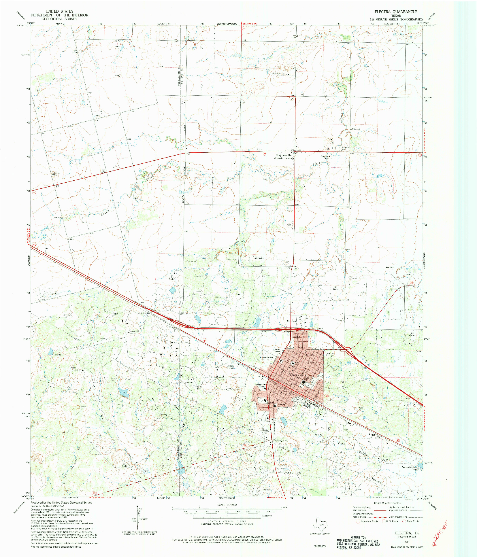 USGS 1:24000-SCALE QUADRANGLE FOR ELECTRA, TX 1991