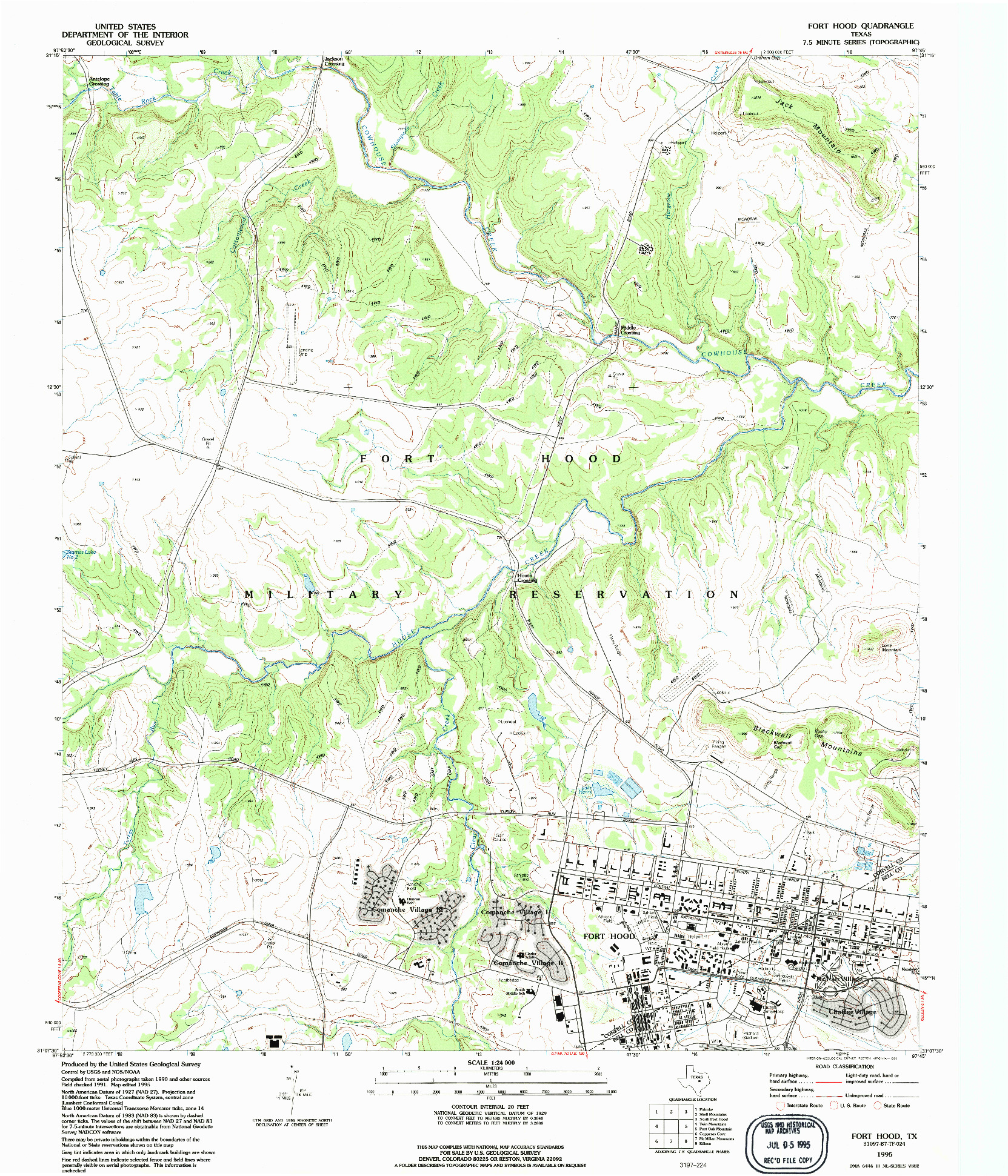 USGS 1:24000-SCALE QUADRANGLE FOR FORT HOOD, TX 1995