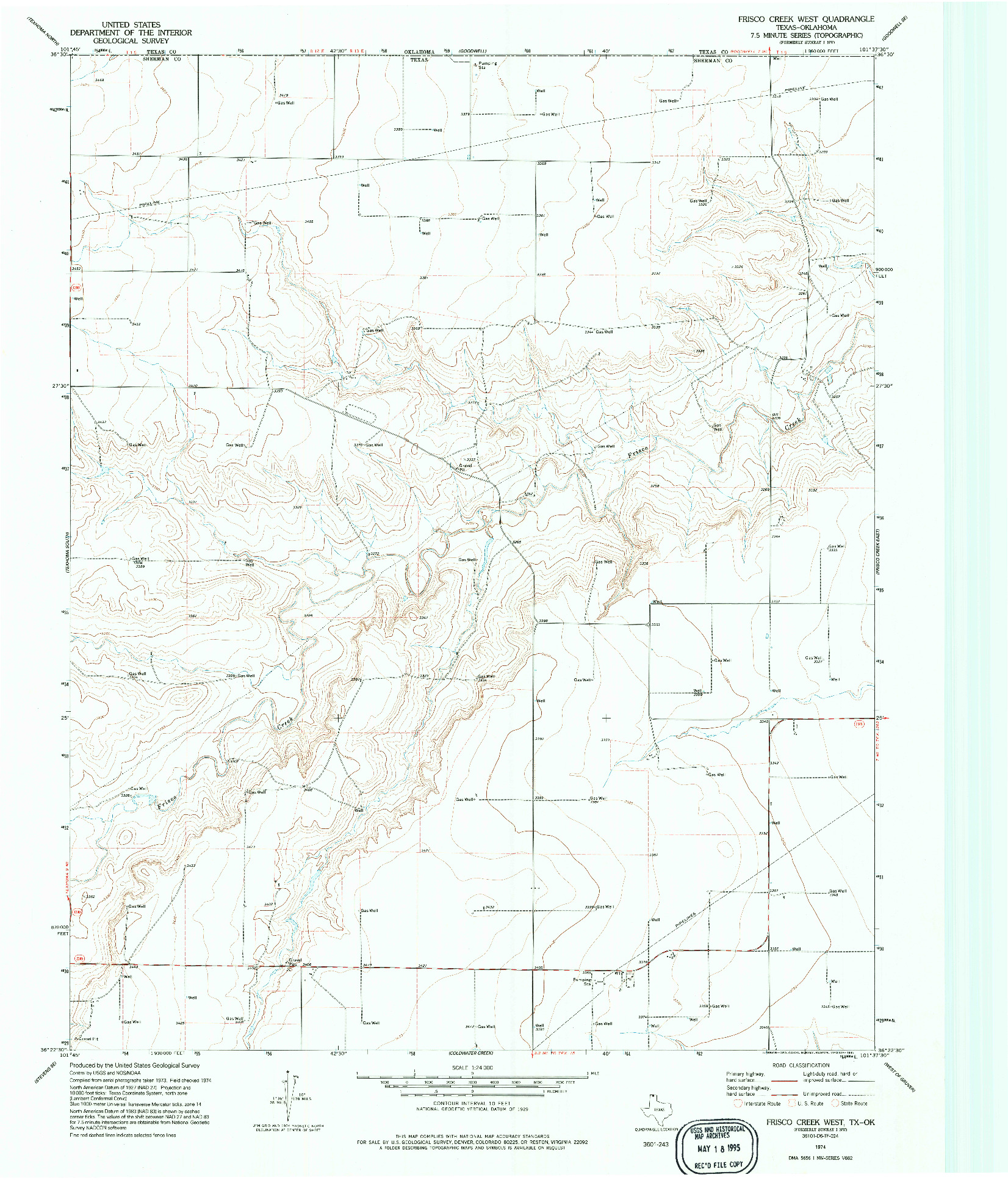 USGS 1:24000-SCALE QUADRANGLE FOR FRISCO CREEK WEST, TX 1974