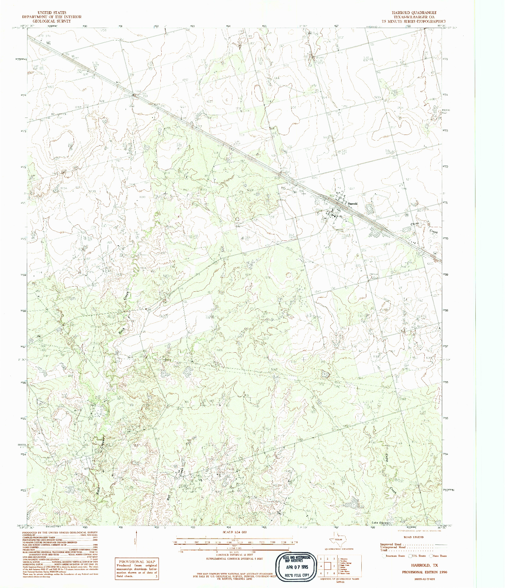 USGS 1:24000-SCALE QUADRANGLE FOR HARROLD, TX 1990
