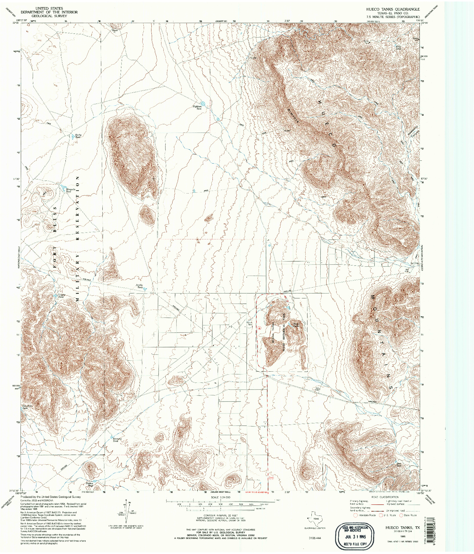 USGS 1:24000-SCALE QUADRANGLE FOR HUECO TANKS, TX 1995