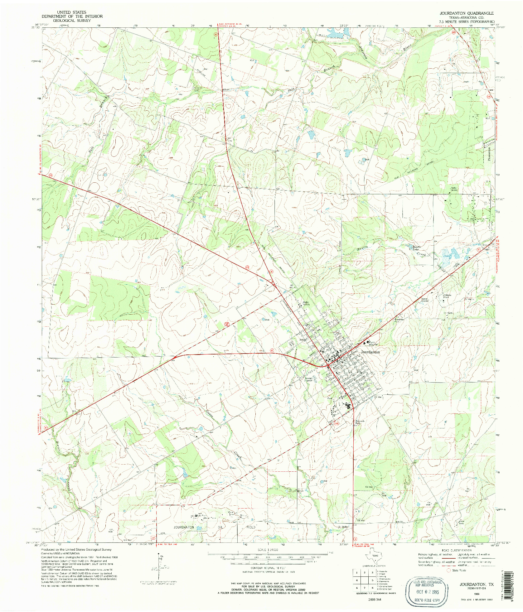 USGS 1:24000-SCALE QUADRANGLE FOR JOURDANTON, TX 1968
