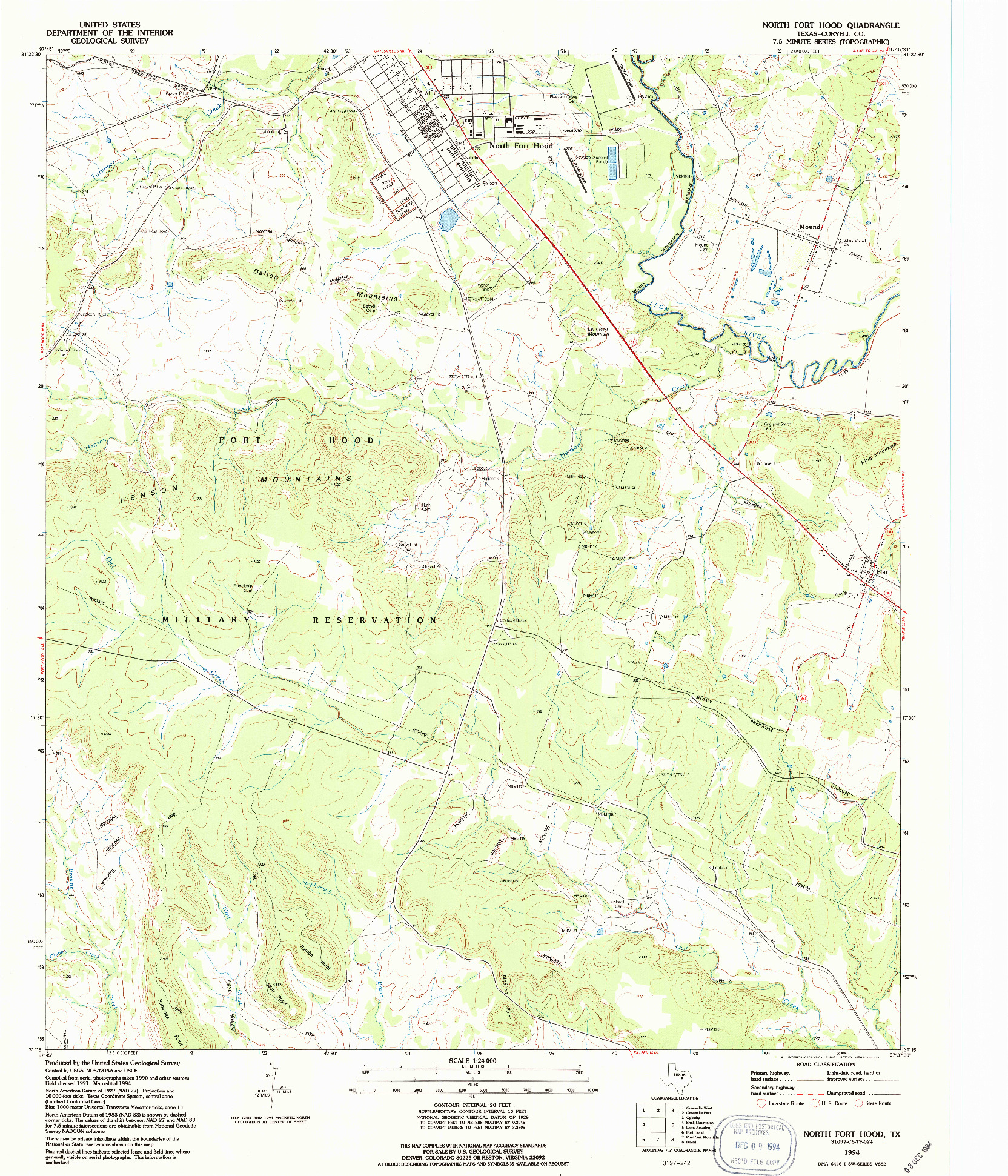 USGS 1:24000-SCALE QUADRANGLE FOR NORTH FORT HOOD, TX 1994