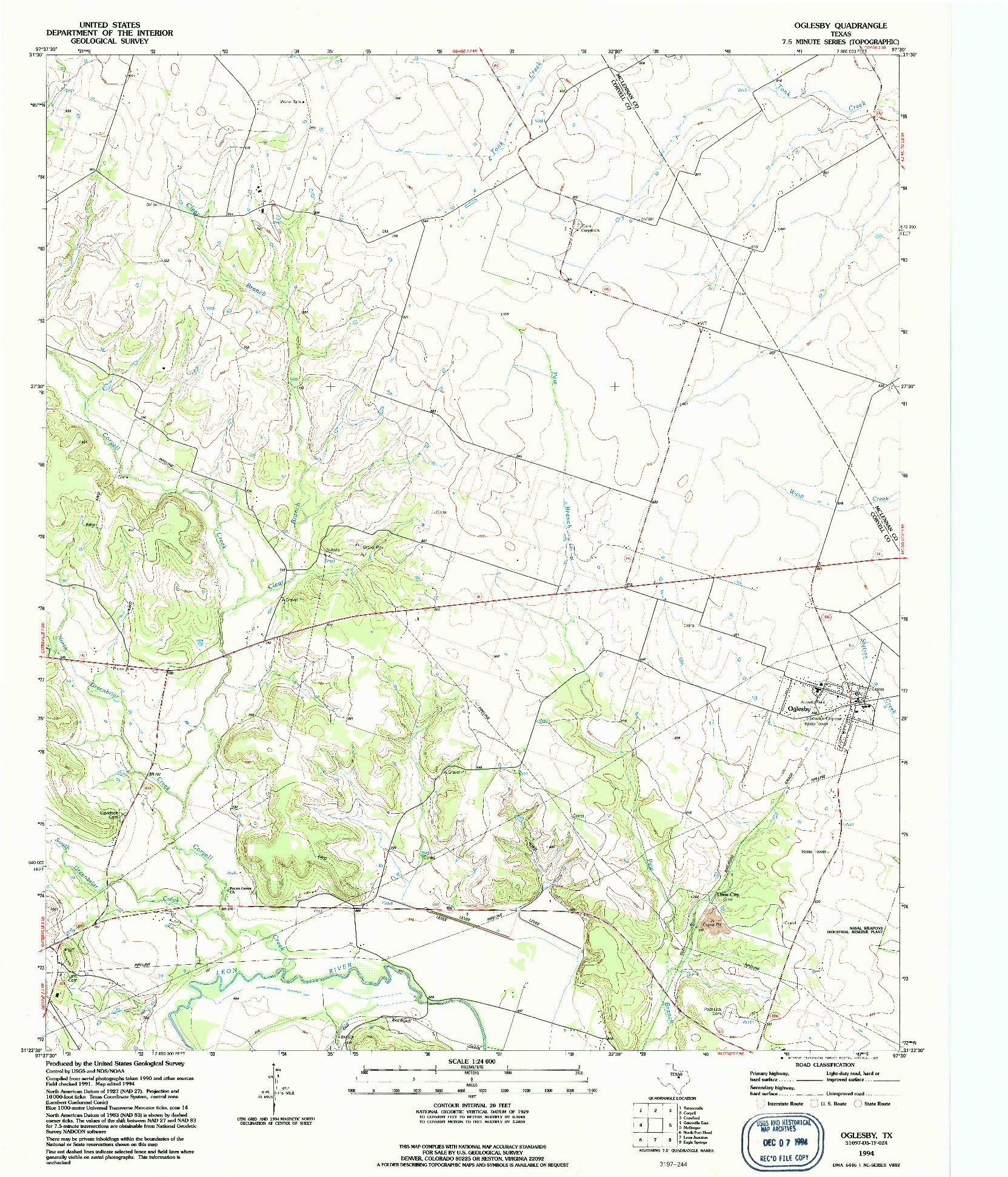 USGS 1:24000-SCALE QUADRANGLE FOR OGLESBY, TX 1994