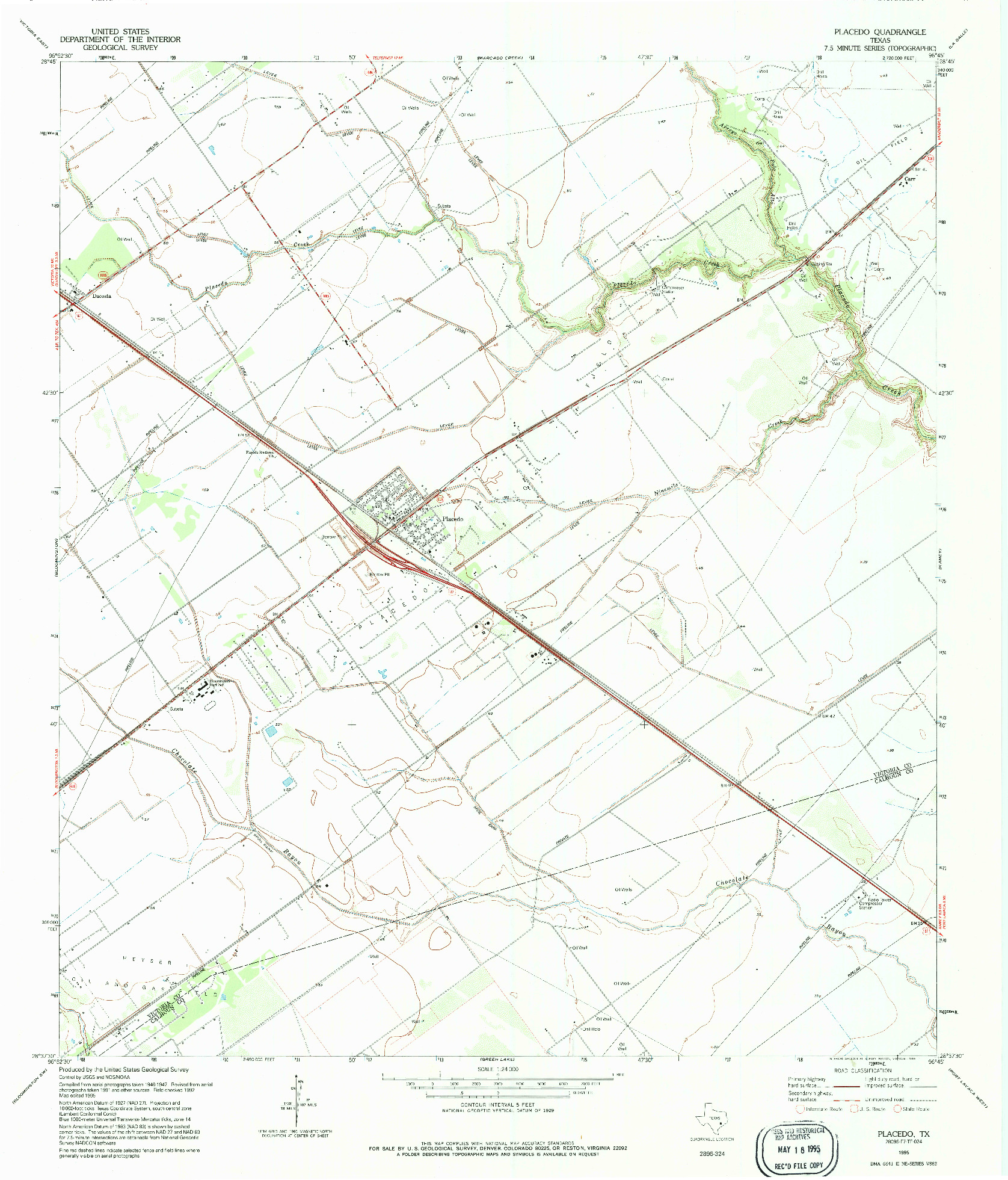USGS 1:24000-SCALE QUADRANGLE FOR PLACEDO, TX 1995