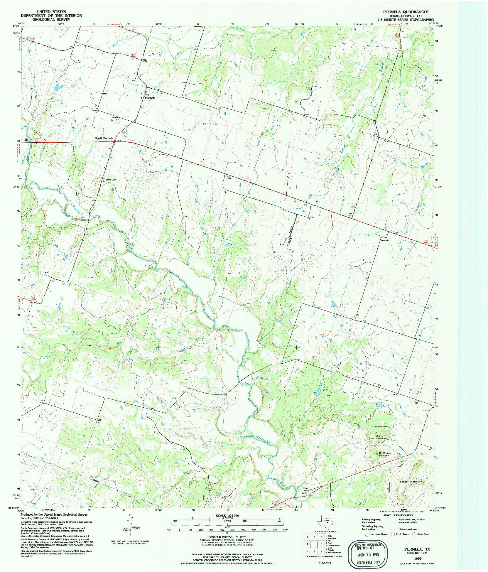 USGS 1:24000-SCALE QUADRANGLE FOR PURMELA, TX 1995