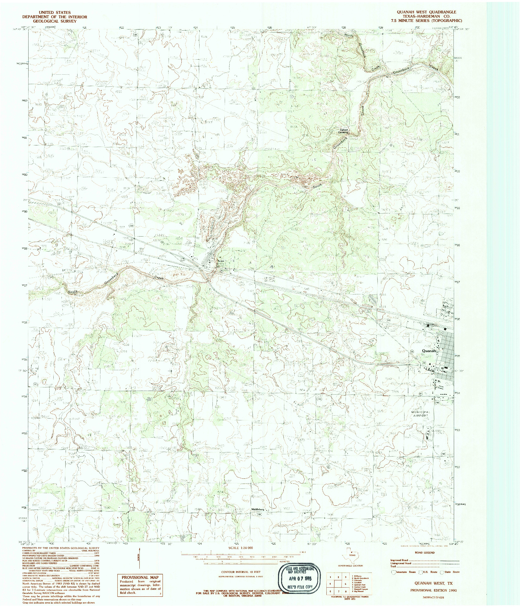 USGS 1:24000-SCALE QUADRANGLE FOR QUANAH WEST, TX 1990