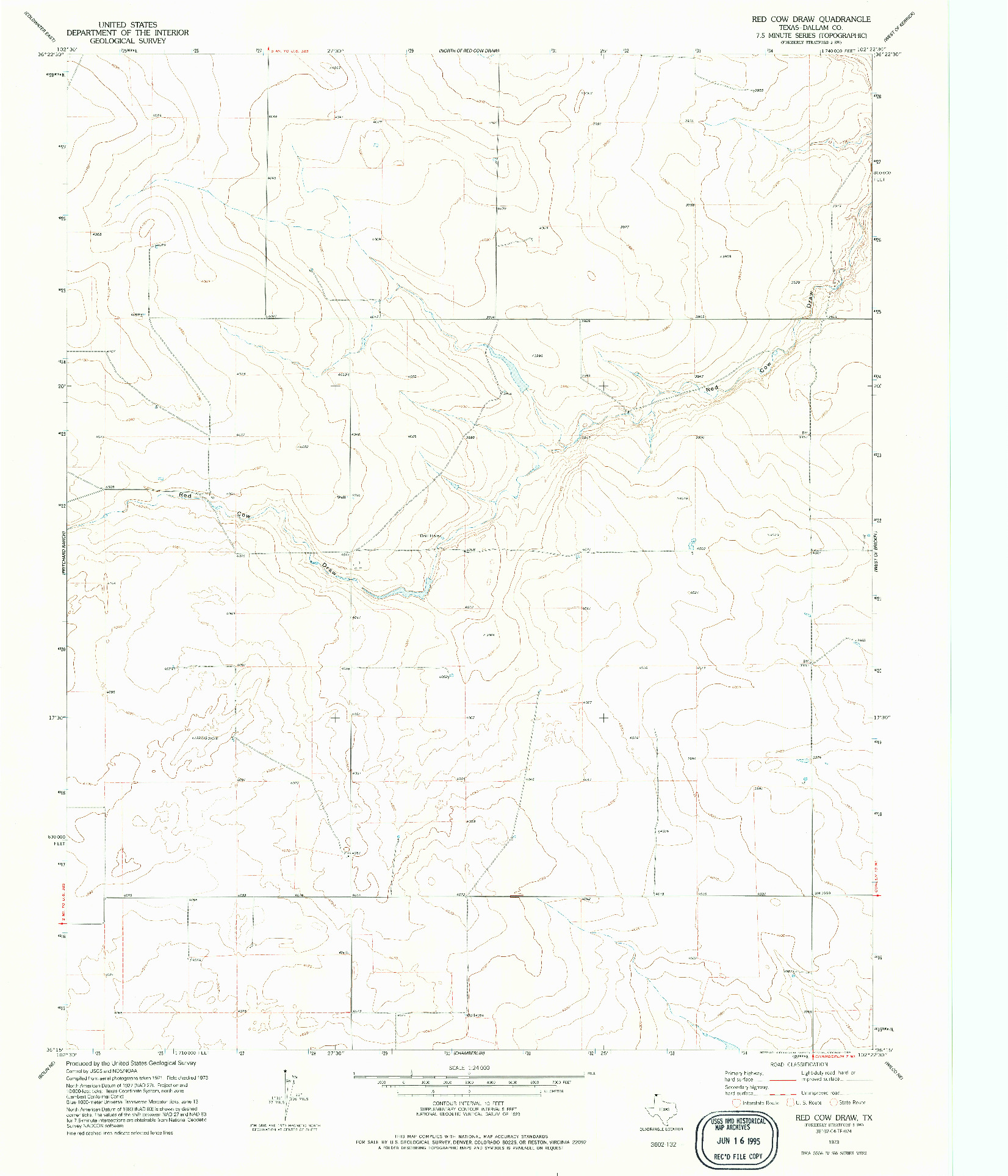 USGS 1:24000-SCALE QUADRANGLE FOR RED COW DRAW, TX 1973