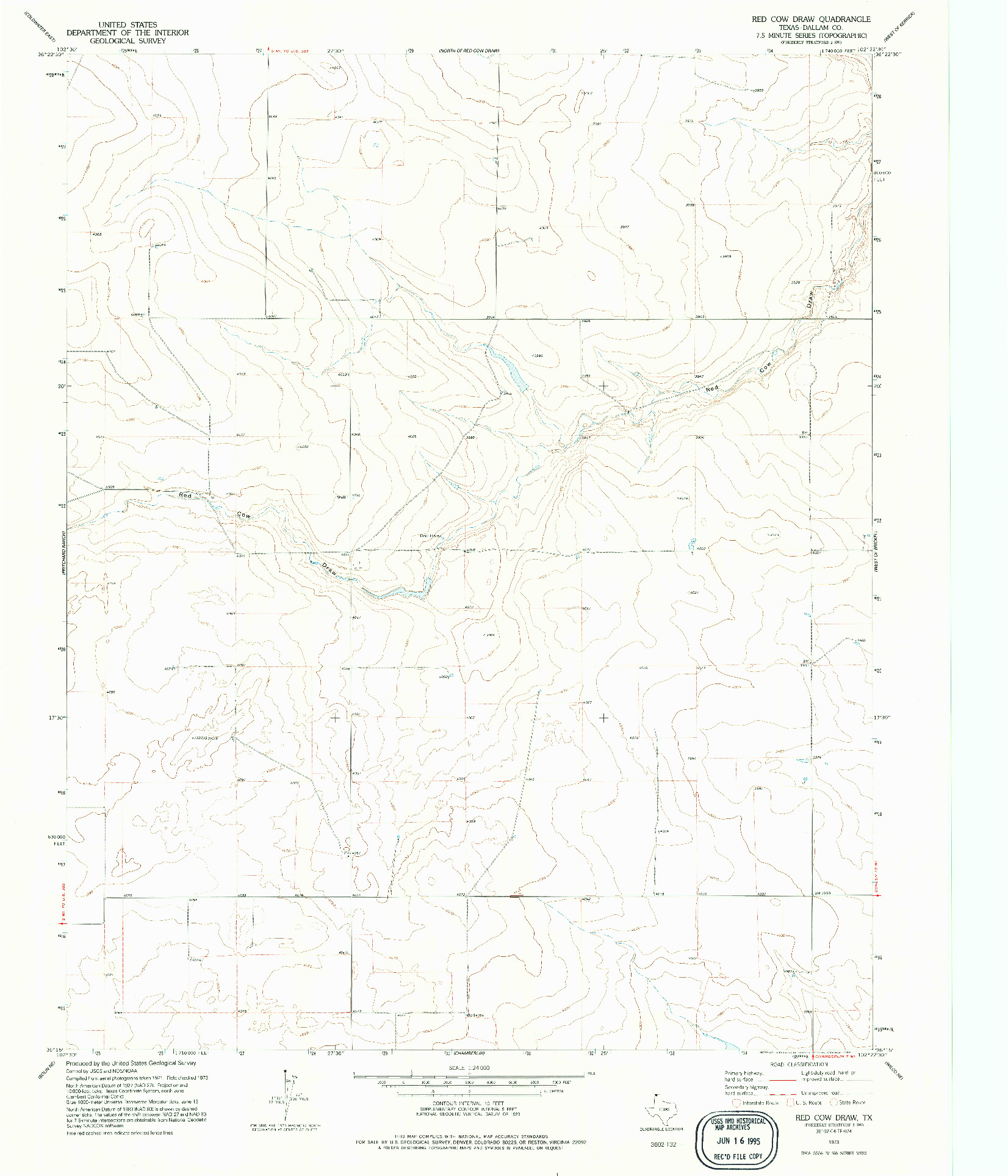 USGS 1:24000-SCALE QUADRANGLE FOR RED COW DRAW, TX 1973