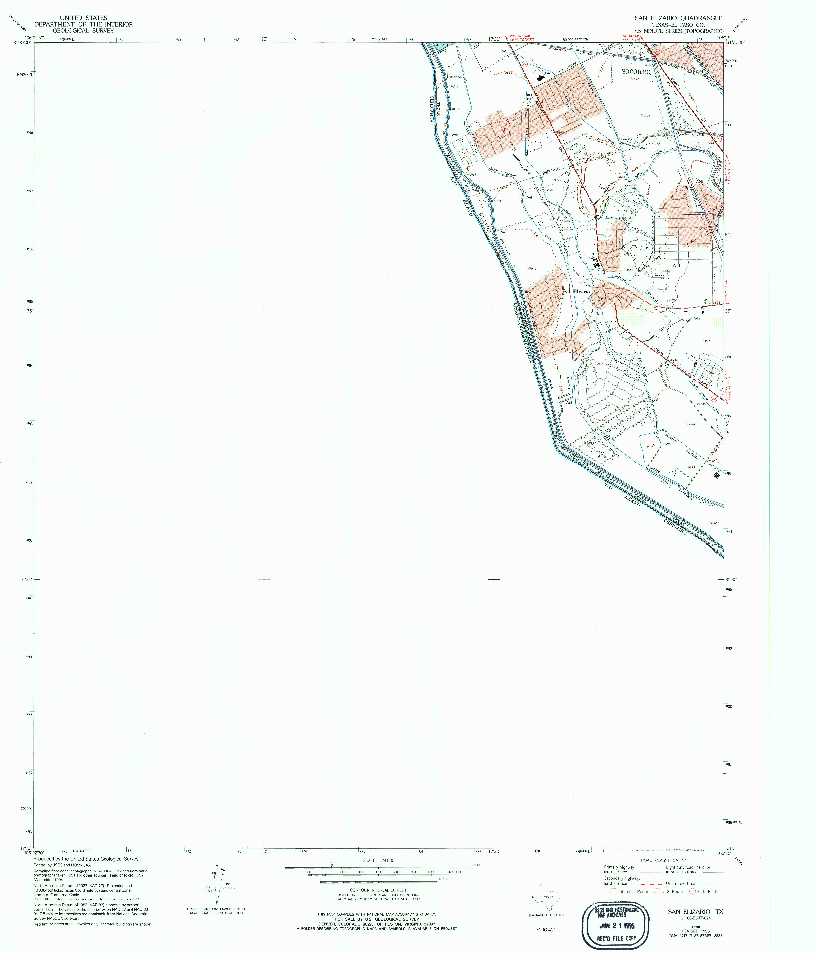 USGS 1:24000-SCALE QUADRANGLE FOR SAN ELIZARIO, TX 1955