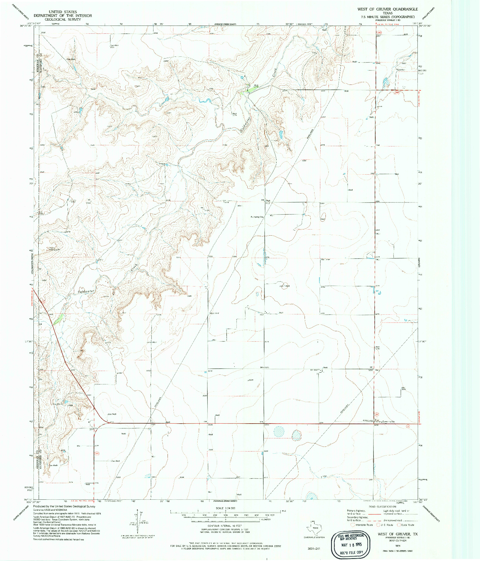 USGS 1:24000-SCALE QUADRANGLE FOR WEST OF GRUVER, TX 1974