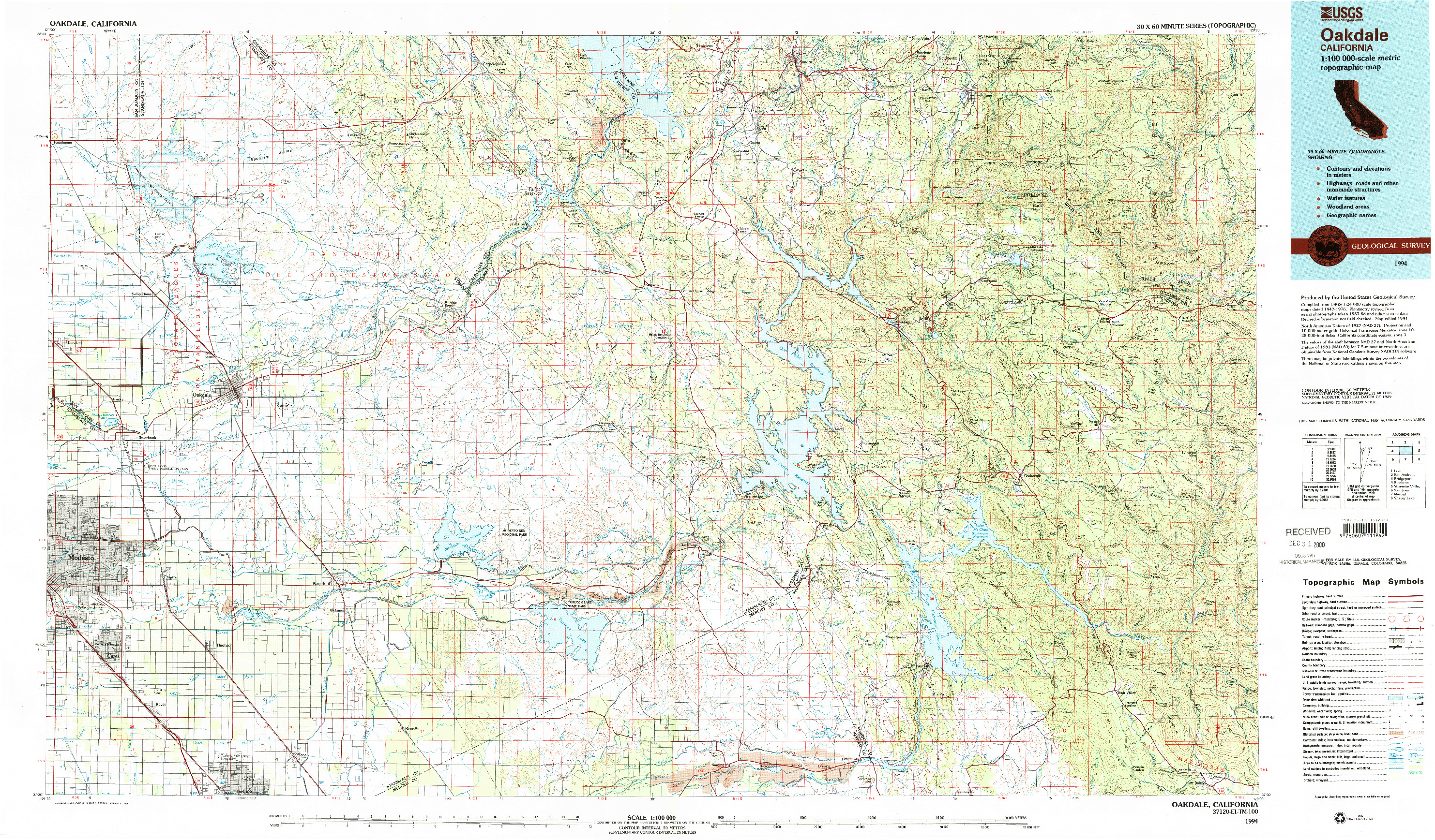 USGS 1:100000-SCALE QUADRANGLE FOR OAKDALE, CA 1994