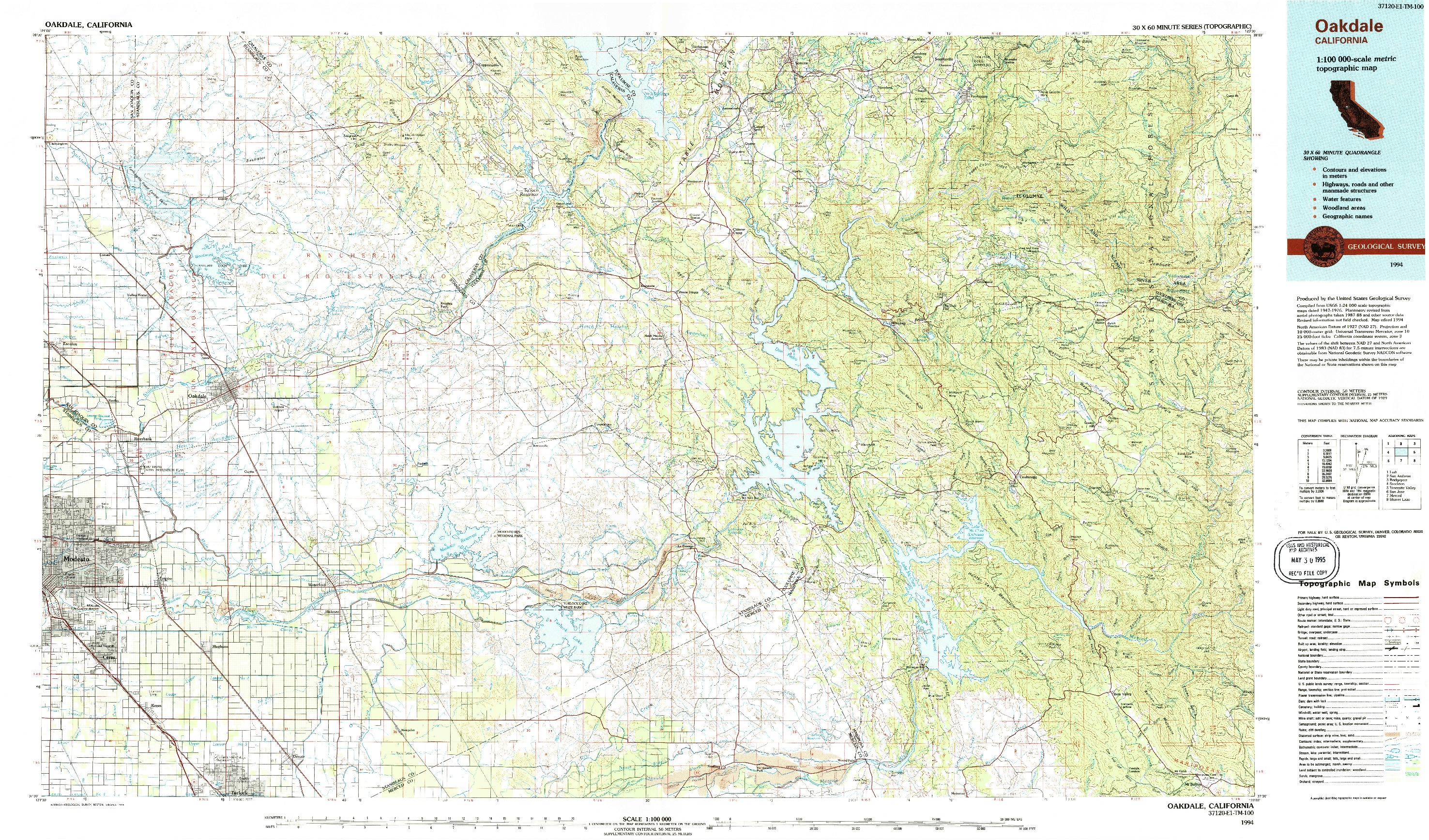 USGS 1:100000-SCALE QUADRANGLE FOR OAKDALE, CA 1994