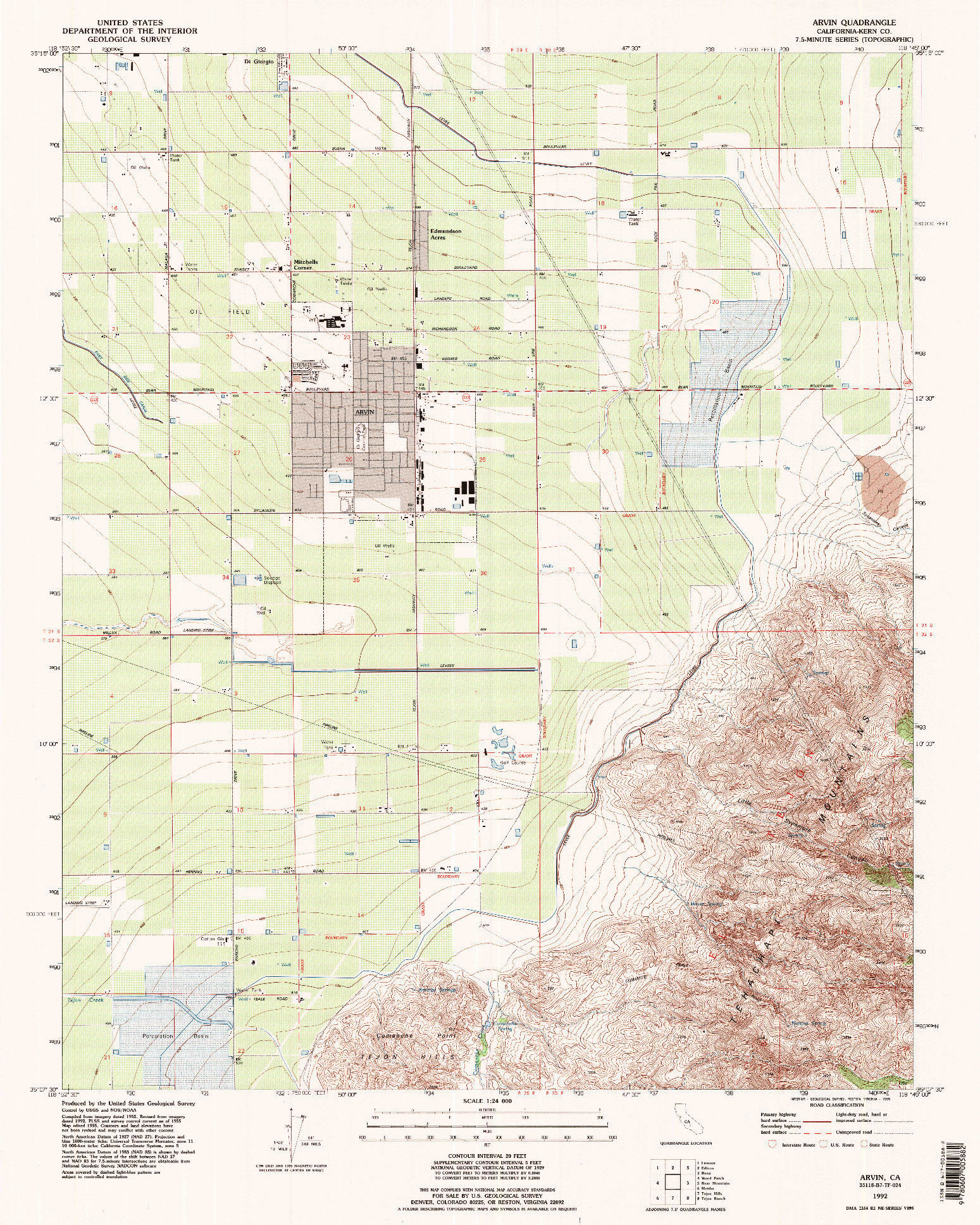 USGS 1:24000-SCALE QUADRANGLE FOR ARVIN, CA 1992
