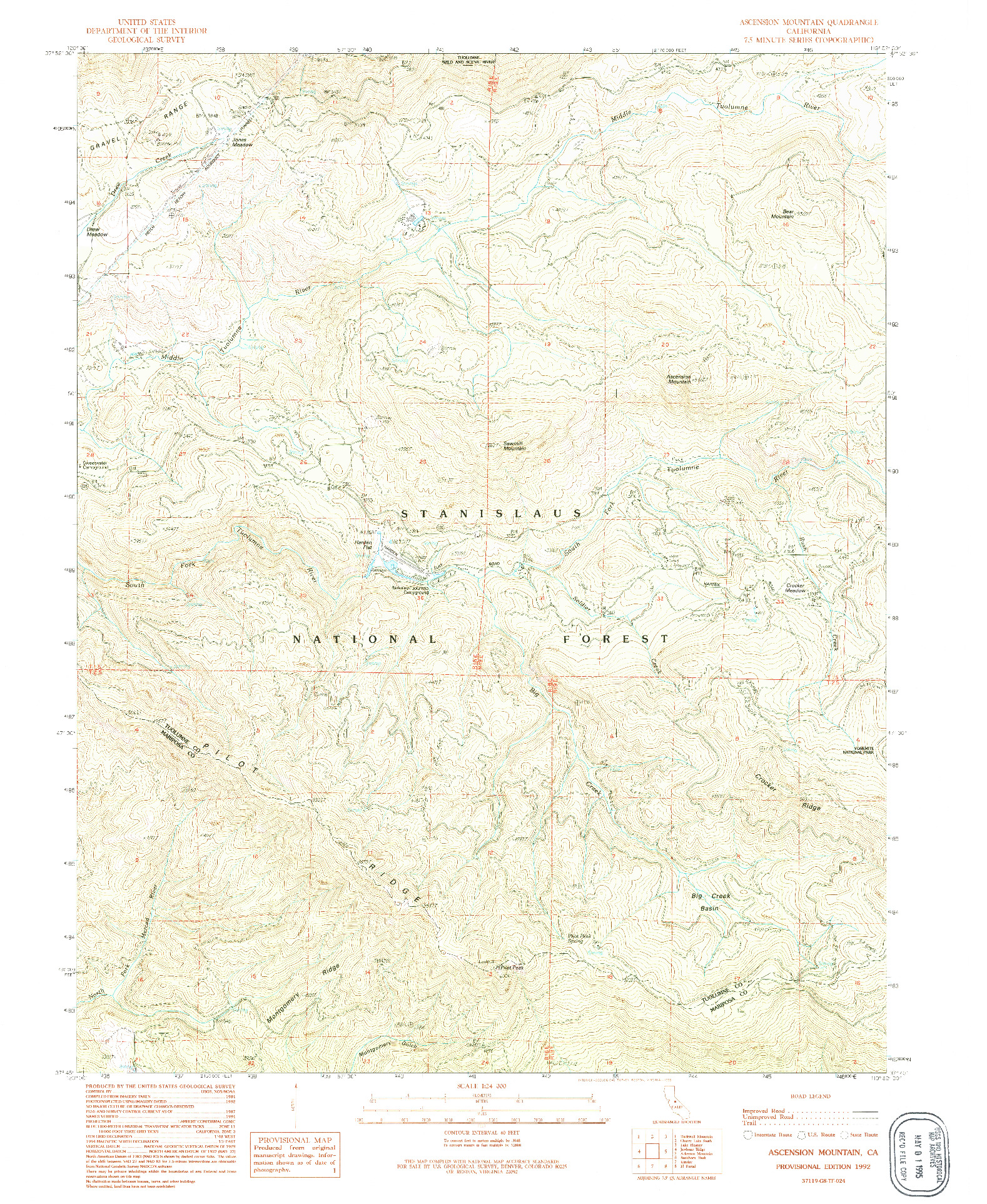 USGS 1:24000-SCALE QUADRANGLE FOR ASCENSION MOUNTAIN, CA 1992