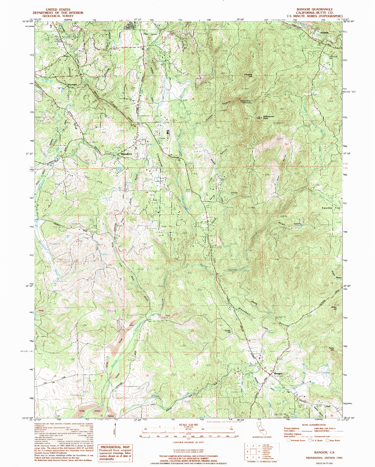 USGS 1:24000-SCALE QUADRANGLE FOR BANGOR, CA 1994