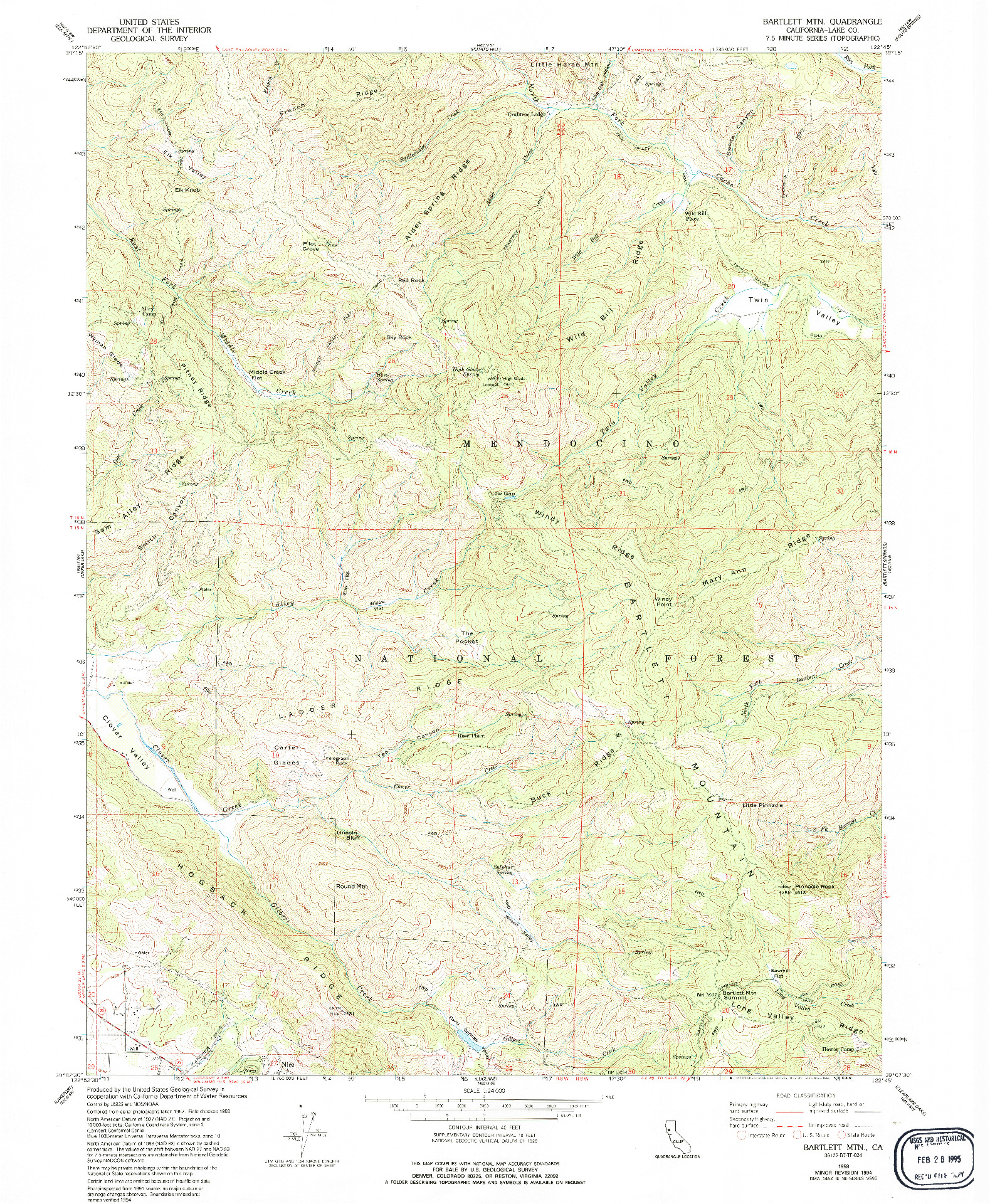 USGS 1:24000-SCALE QUADRANGLE FOR BARTLETT MTN, CA 1958