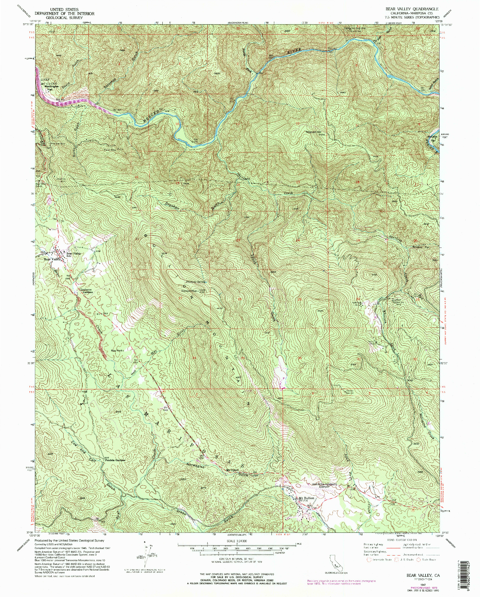 USGS 1:24000-SCALE QUADRANGLE FOR BEAR VALLEY, CA 1947