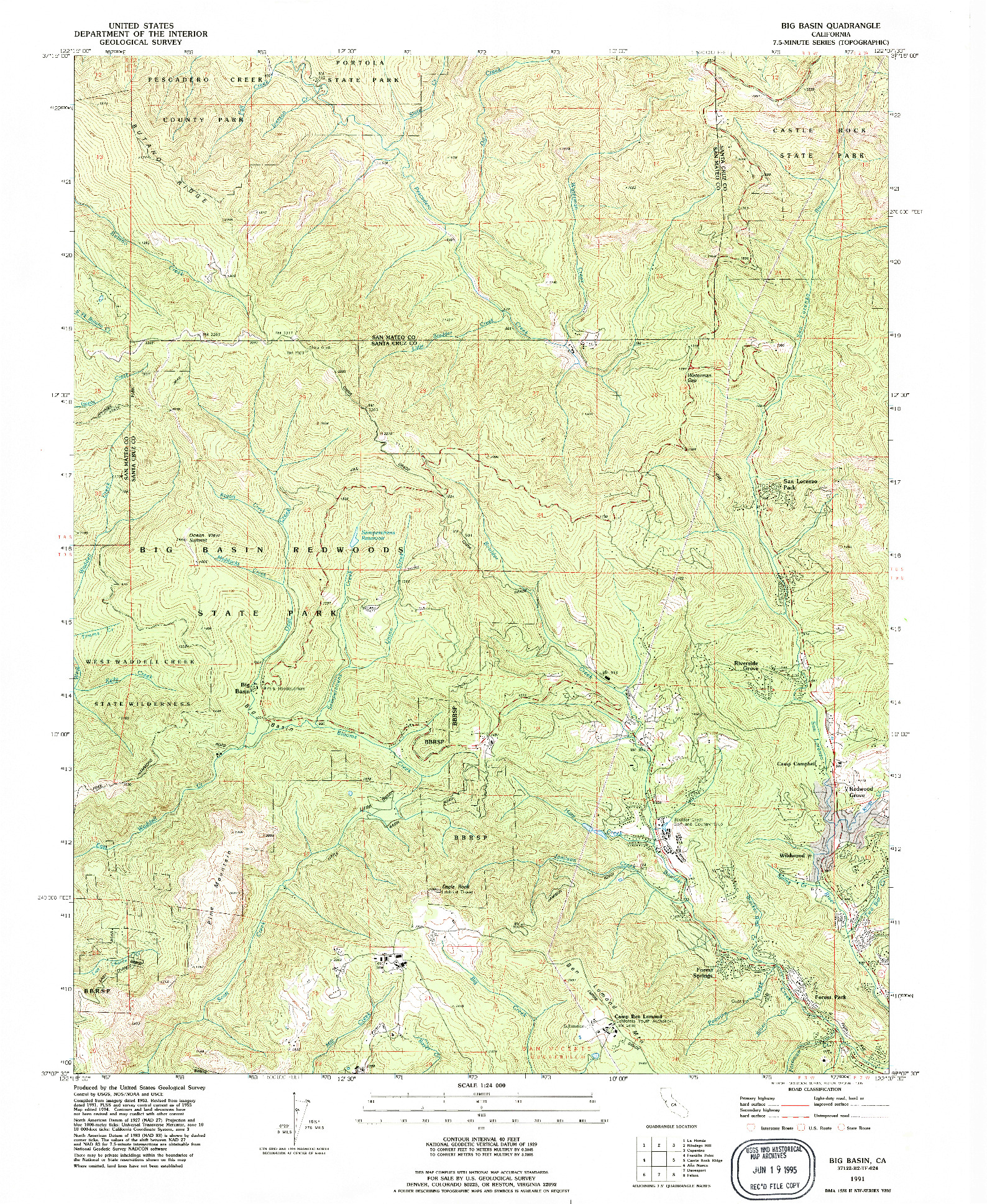 USGS 1:24000-SCALE QUADRANGLE FOR BIG BASIN, CA 1991