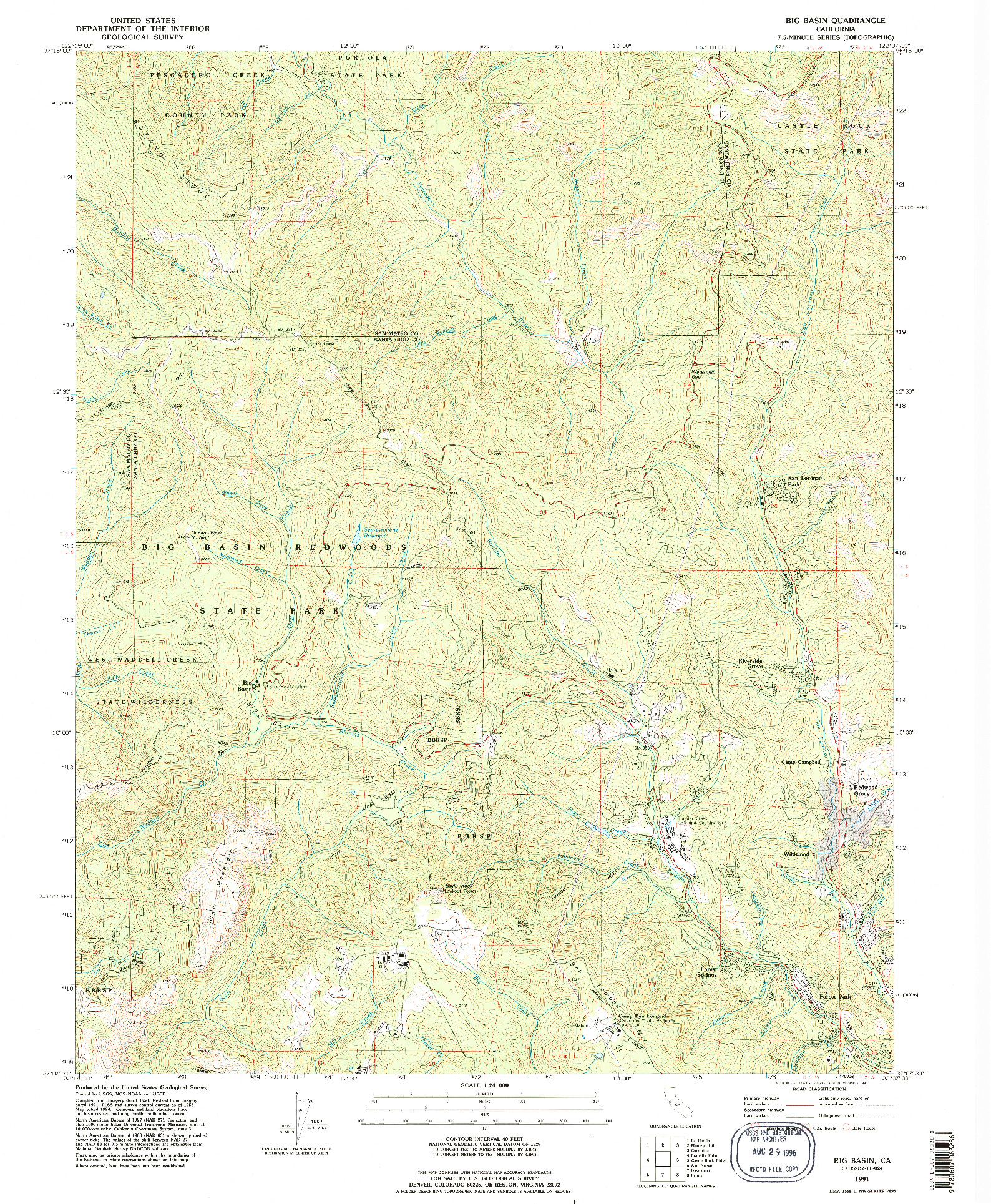 USGS 1:24000-SCALE QUADRANGLE FOR BIG BASIN, CA 1991