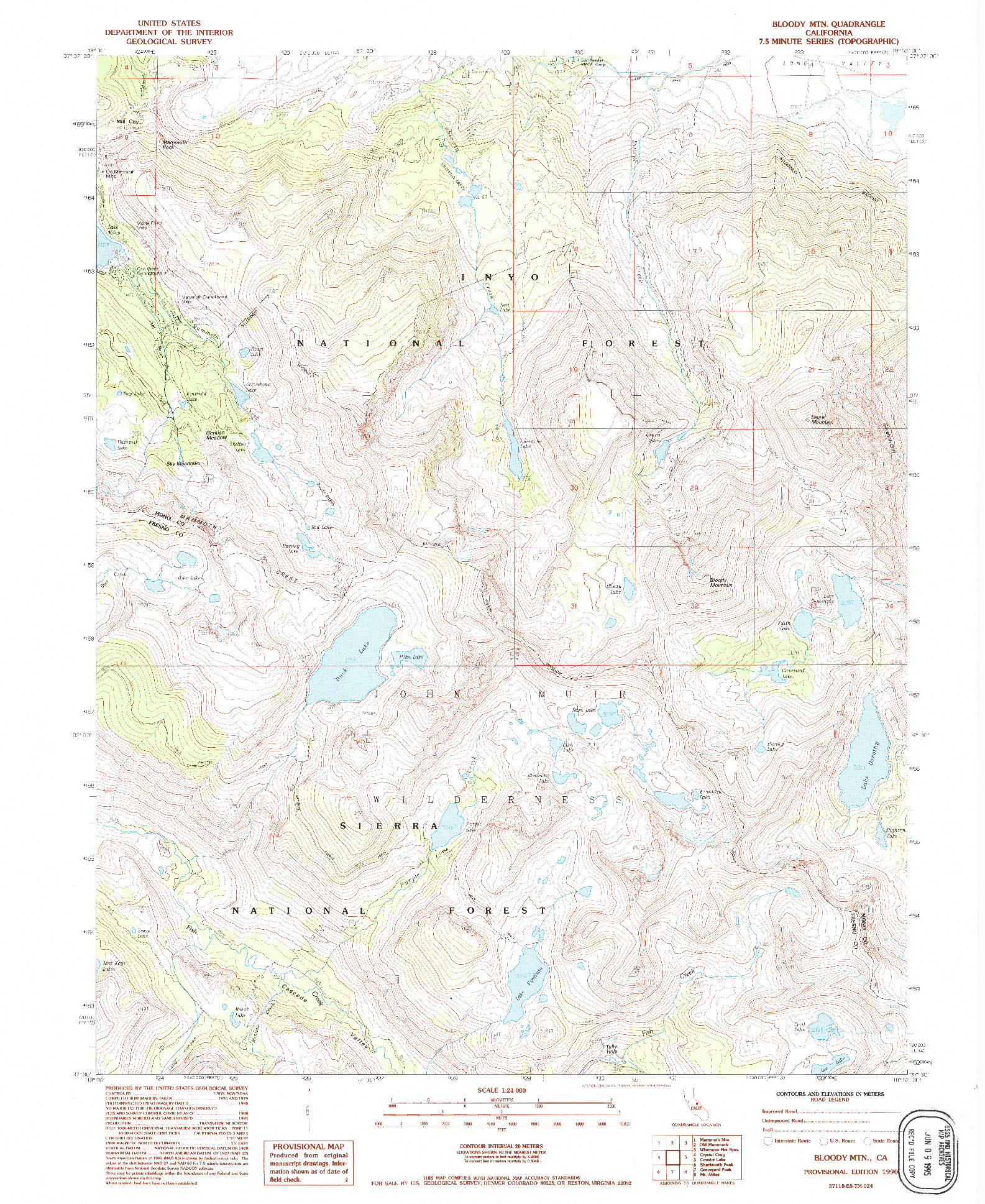 USGS 1:24000-SCALE QUADRANGLE FOR BLOODY MOUNTAIN, CA 1990