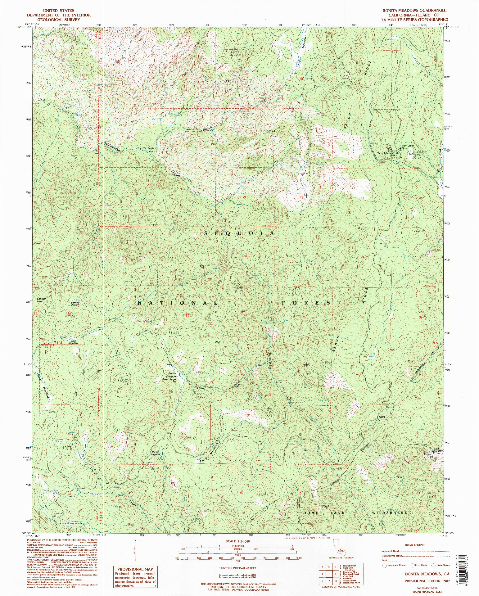 USGS 1:24000-SCALE QUADRANGLE FOR BONITA MEADOWS, CA 1987