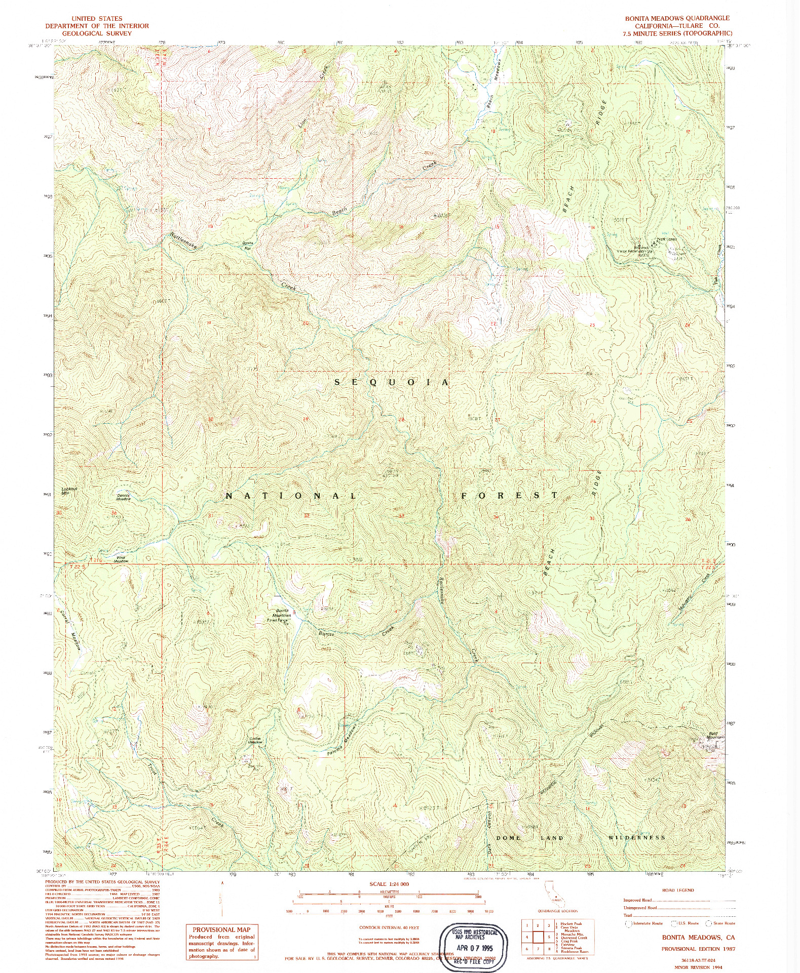 USGS 1:24000-SCALE QUADRANGLE FOR BONITA MEADOWS, CA 1987