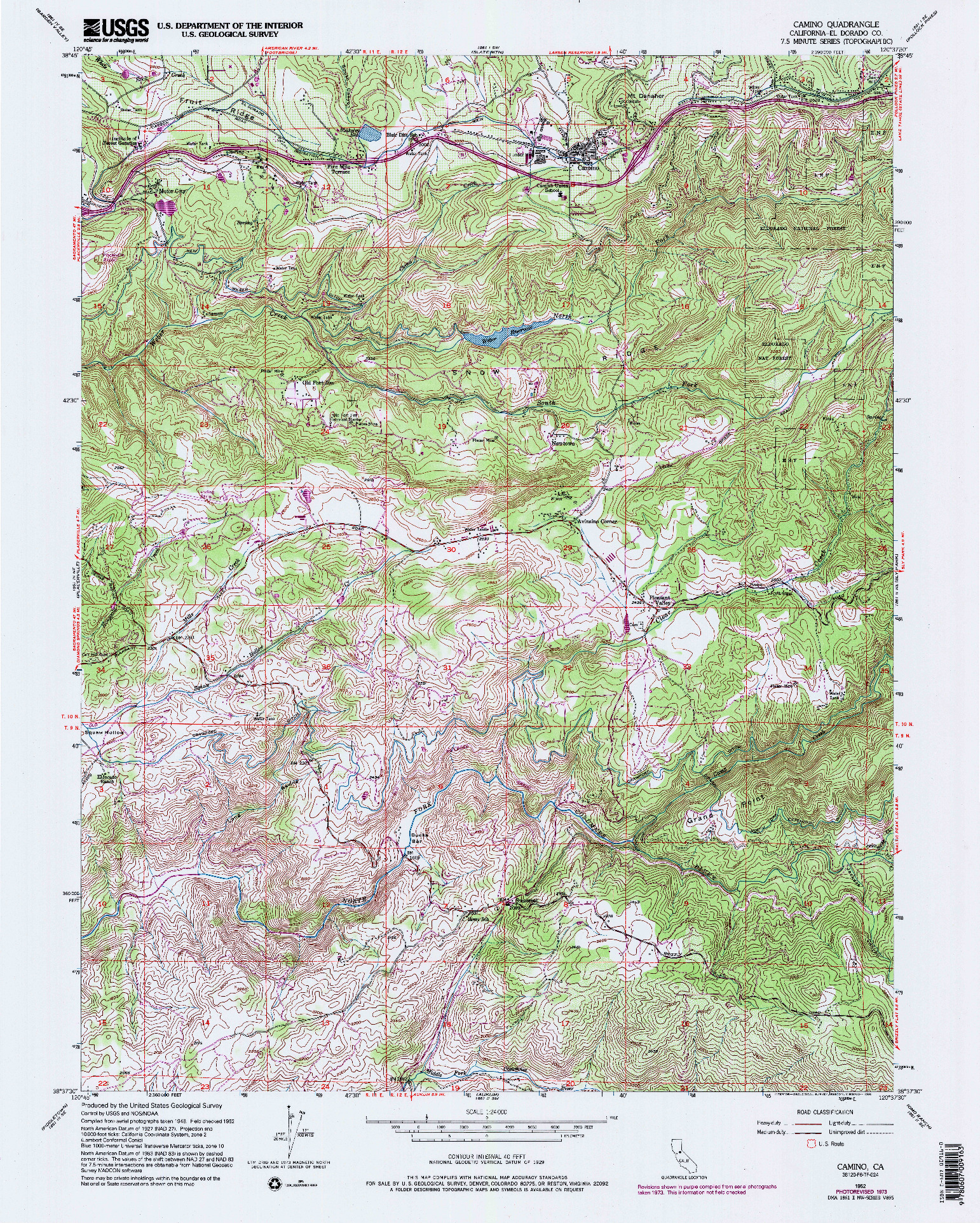 USGS 1:24000-SCALE QUADRANGLE FOR CAMINO, CA 1952