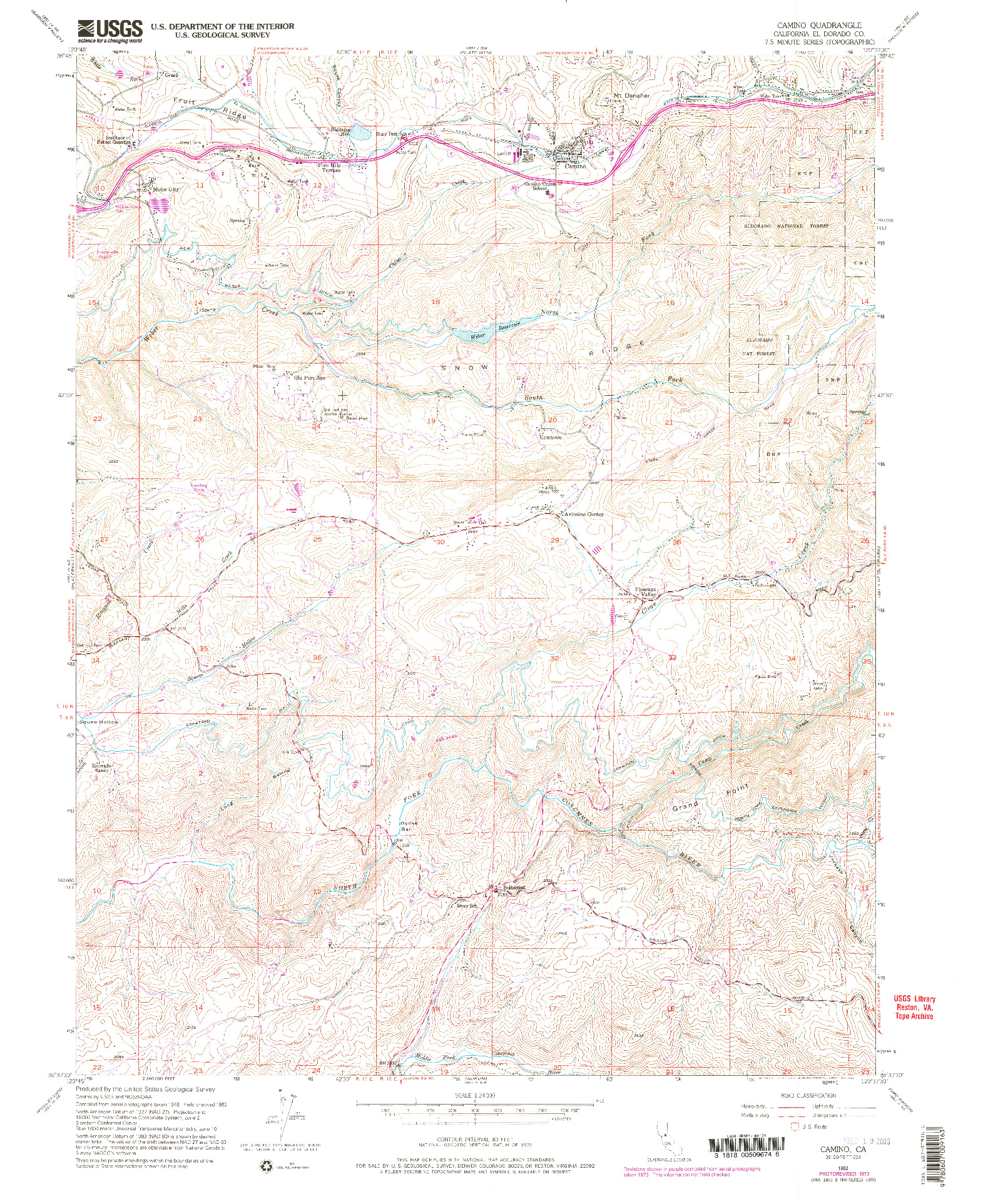 USGS 1:24000-SCALE QUADRANGLE FOR CAMINO, CA 1952