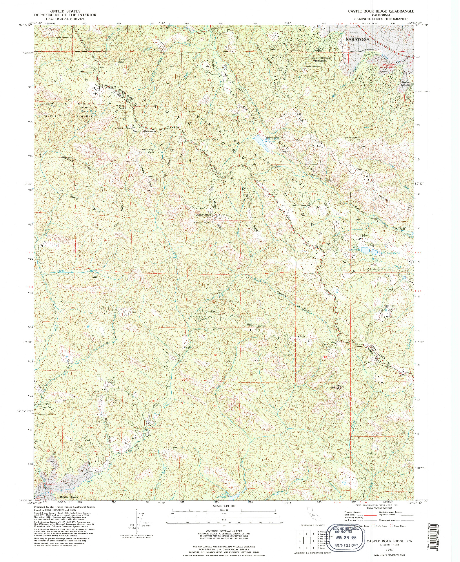 USGS 1:24000-SCALE QUADRANGLE FOR CASTLE ROCK RIDGE, CA 1991