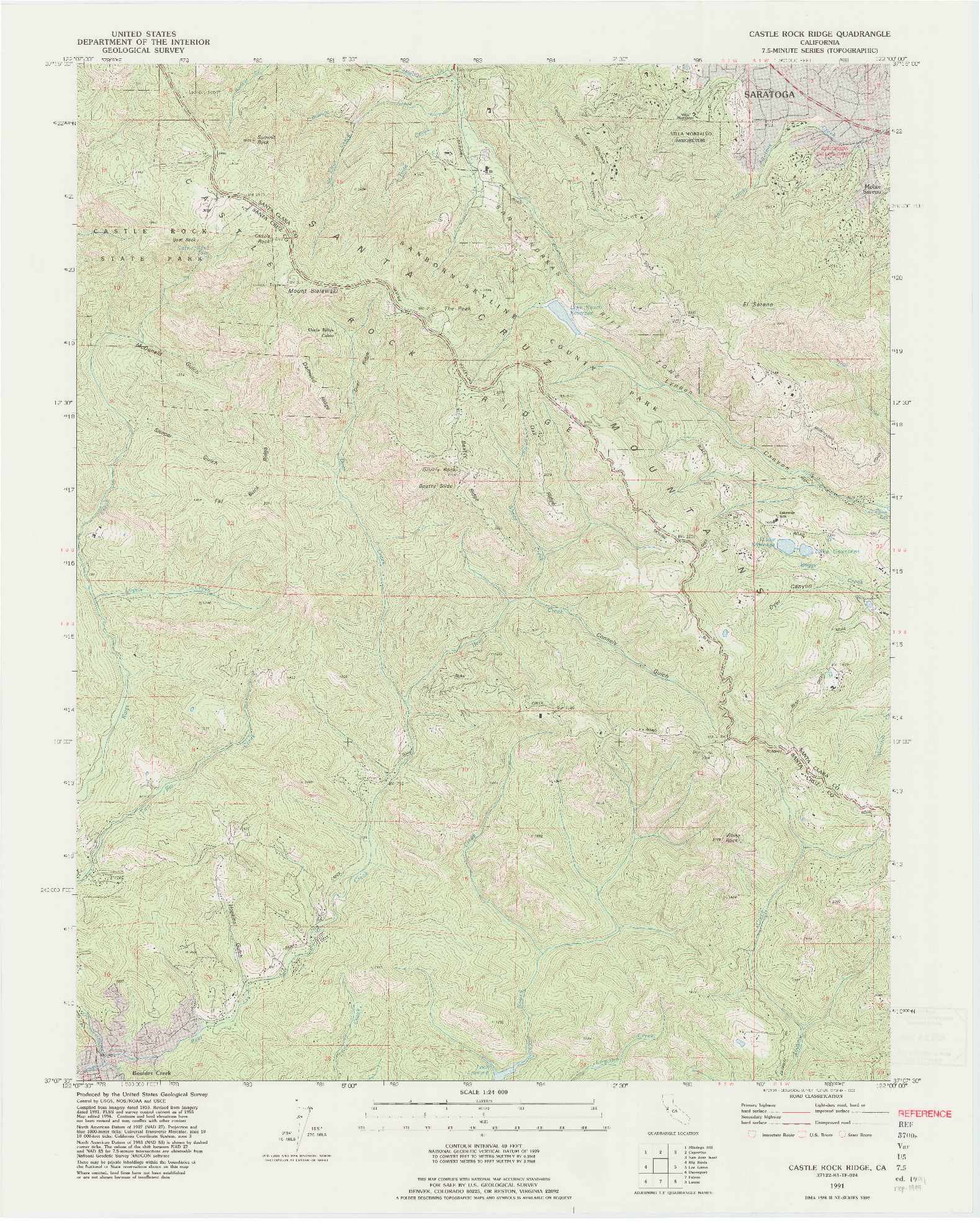 USGS 1:24000-SCALE QUADRANGLE FOR CASTLE ROCK RIDGE, CA 1991